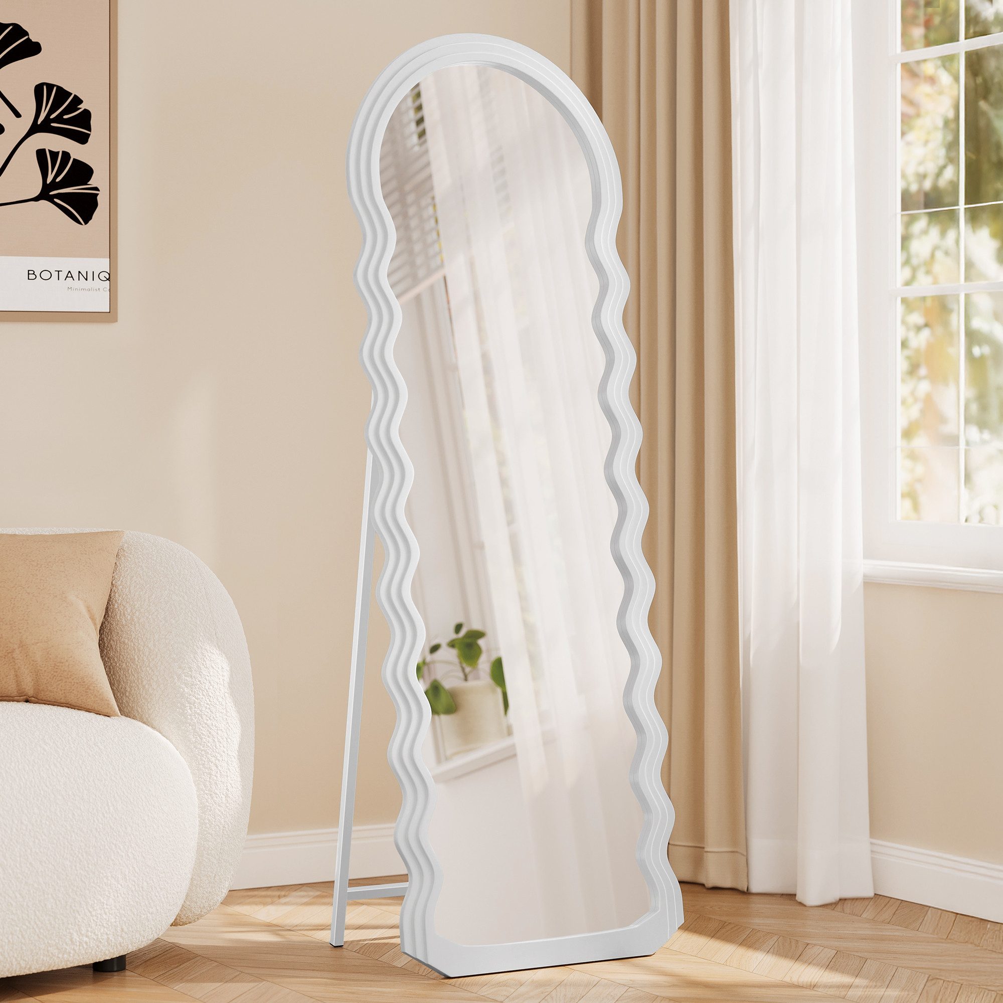 SONGMICS Standspiegel, Wellenform, Bodenspiegel, mit Ständer, MDF-Rahmen, k günstig online kaufen