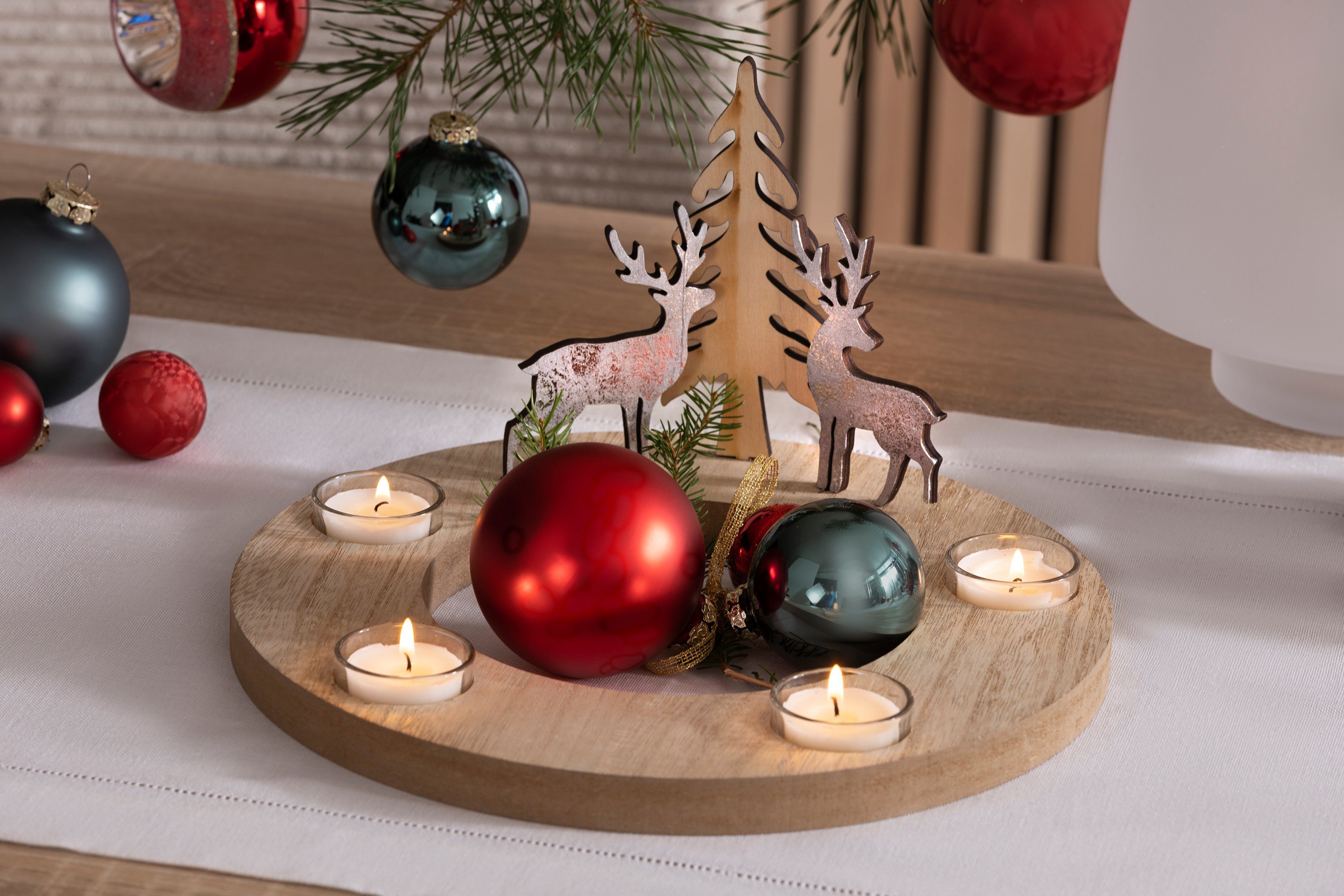 my home Adventsleuchter cm ca. Kerzenhalter (1 4 Ø Adventskranz 29,5 aus Juna Weihnachtsdeko, Gläsern, Holz St), mit