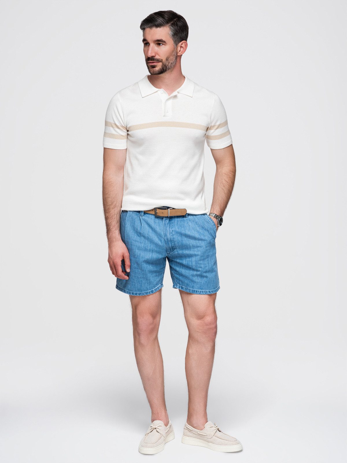 OMBRE Poloshirt Herren-Poloshirt aus weichem Strick mit kontrastierenden Streifen