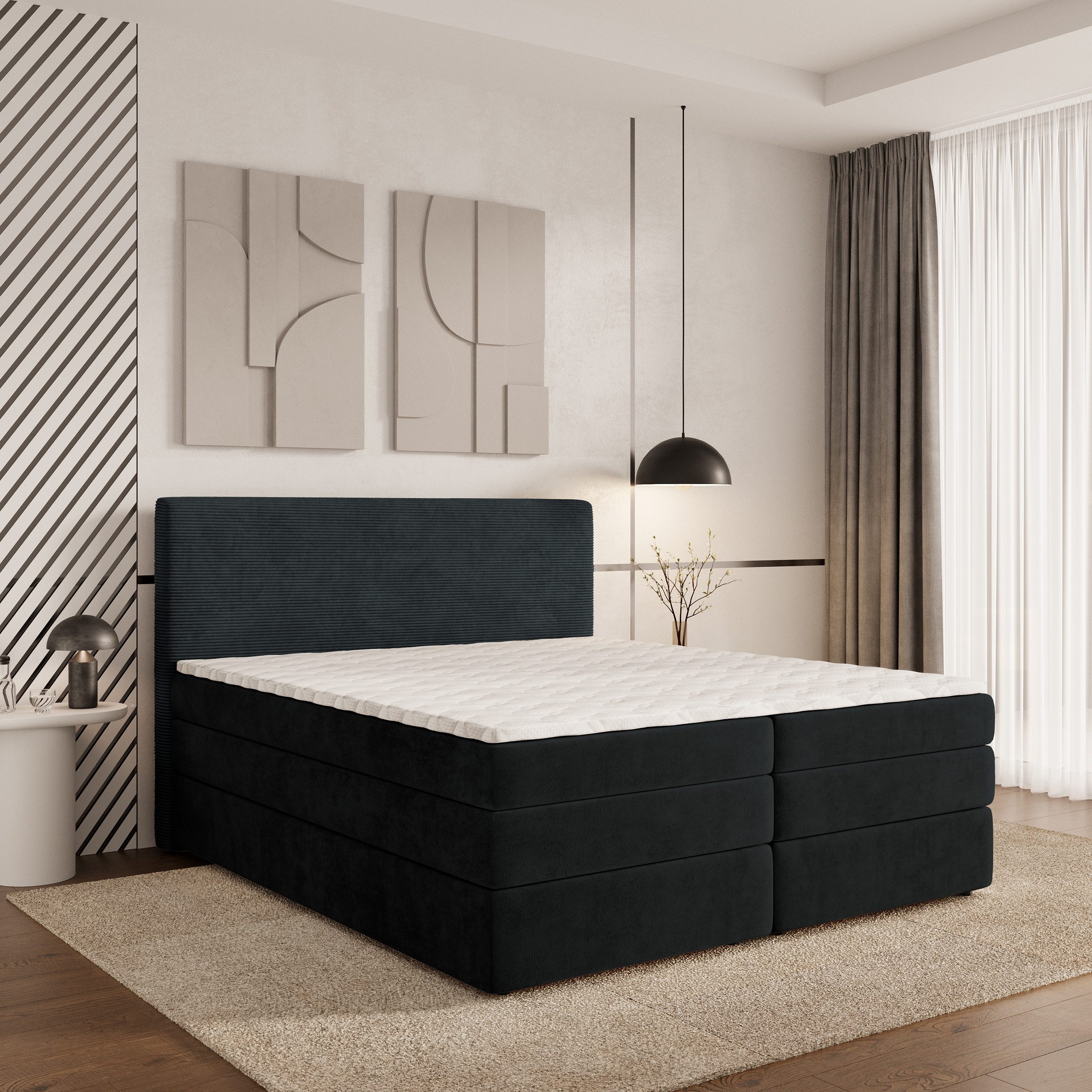 Masseno Boxspringbett MATERN 140x200 cm mit Bonell Matratze und Topper, Doppelbett, Polsterbett mit Kopfteil, Boxspringbett