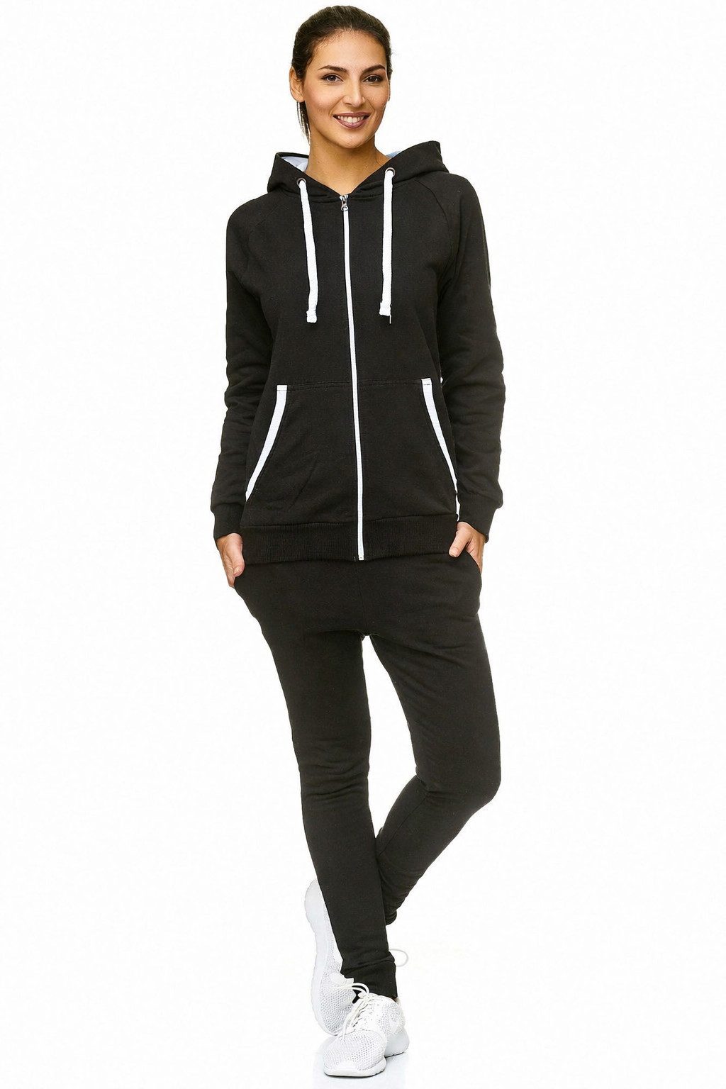 L.gonline Freizeitanzug Damen Freizeitanzug Jogginganzug Sweatwear 704 (Kapuzenjacke mit Reißverschluss, Hose, 2-tlg., im modischem Design), Fitness Freizeit Casual