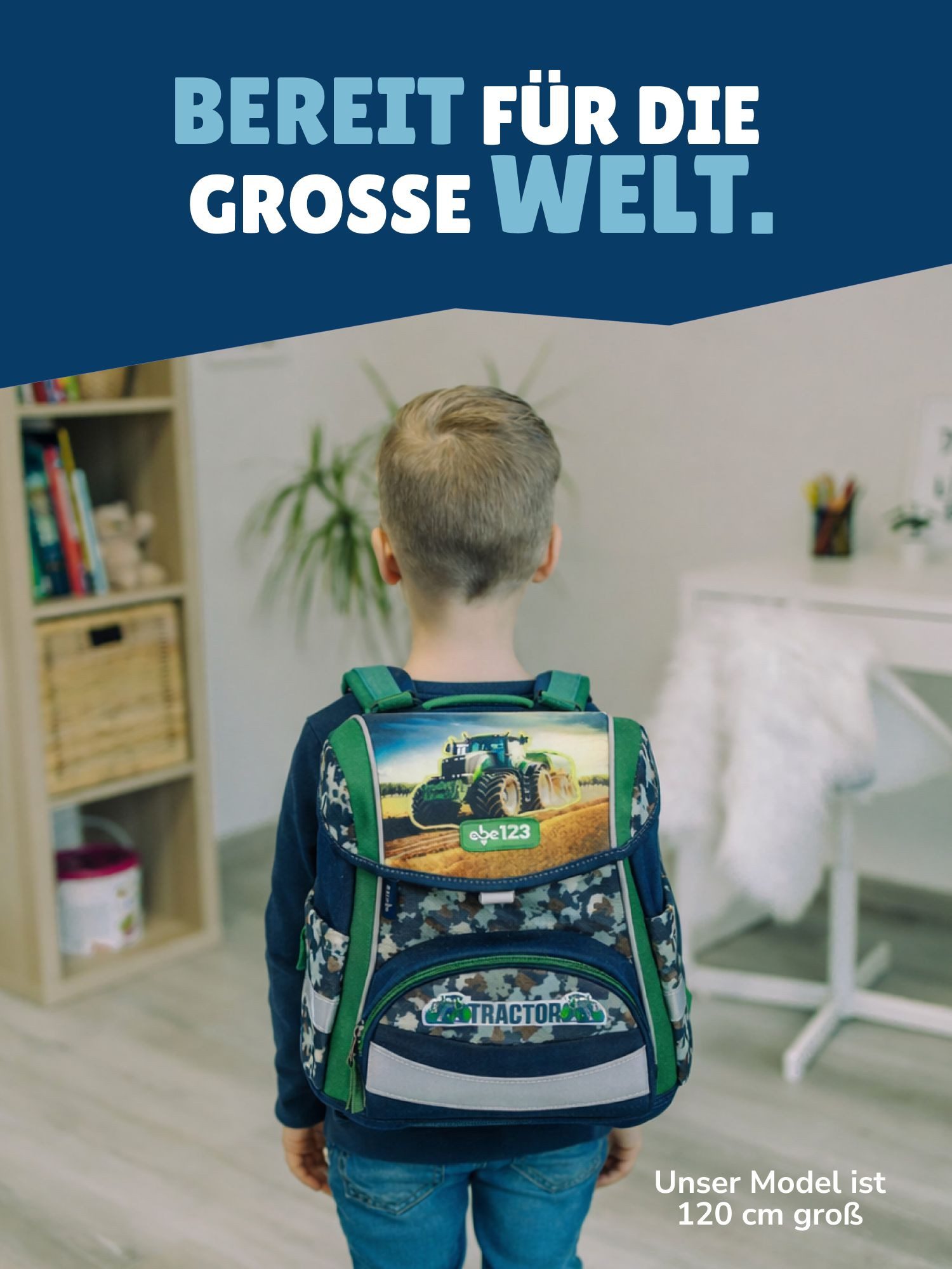 Familando Schulranzen Traktor Schultasche 1. Klasse, leicht, kompakt, ergonomisch (Set, 5-tlg., inkl. Federmäppchen, Schlamper & Turnbeutel), höhenverstellbares Rückenpolster, mit Brust- und Beckengurt