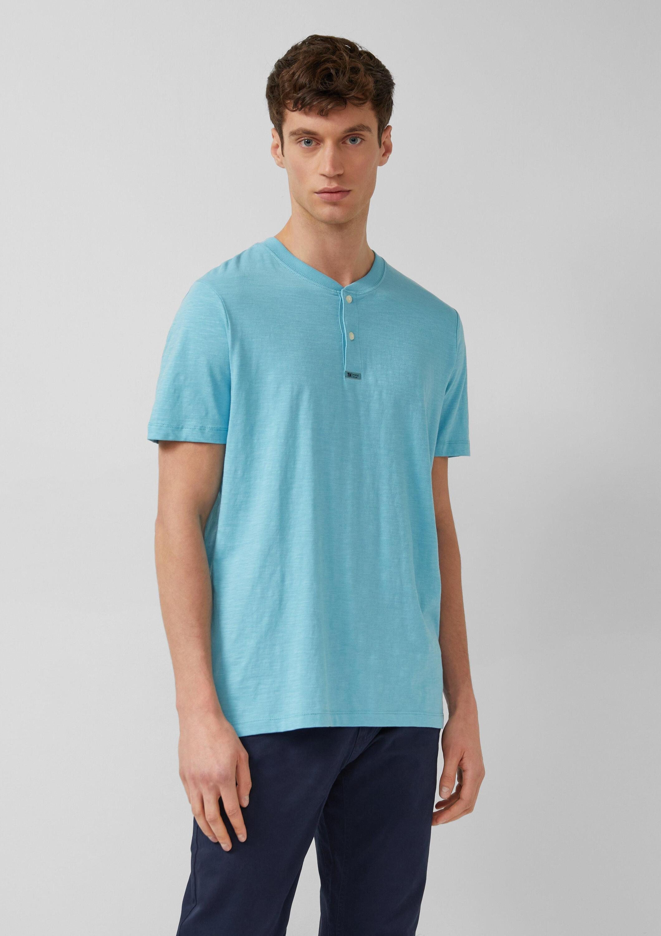 s.Oliver Kurzarmshirt T-Shirt Henley-Shirt in Flammgarnstruktur