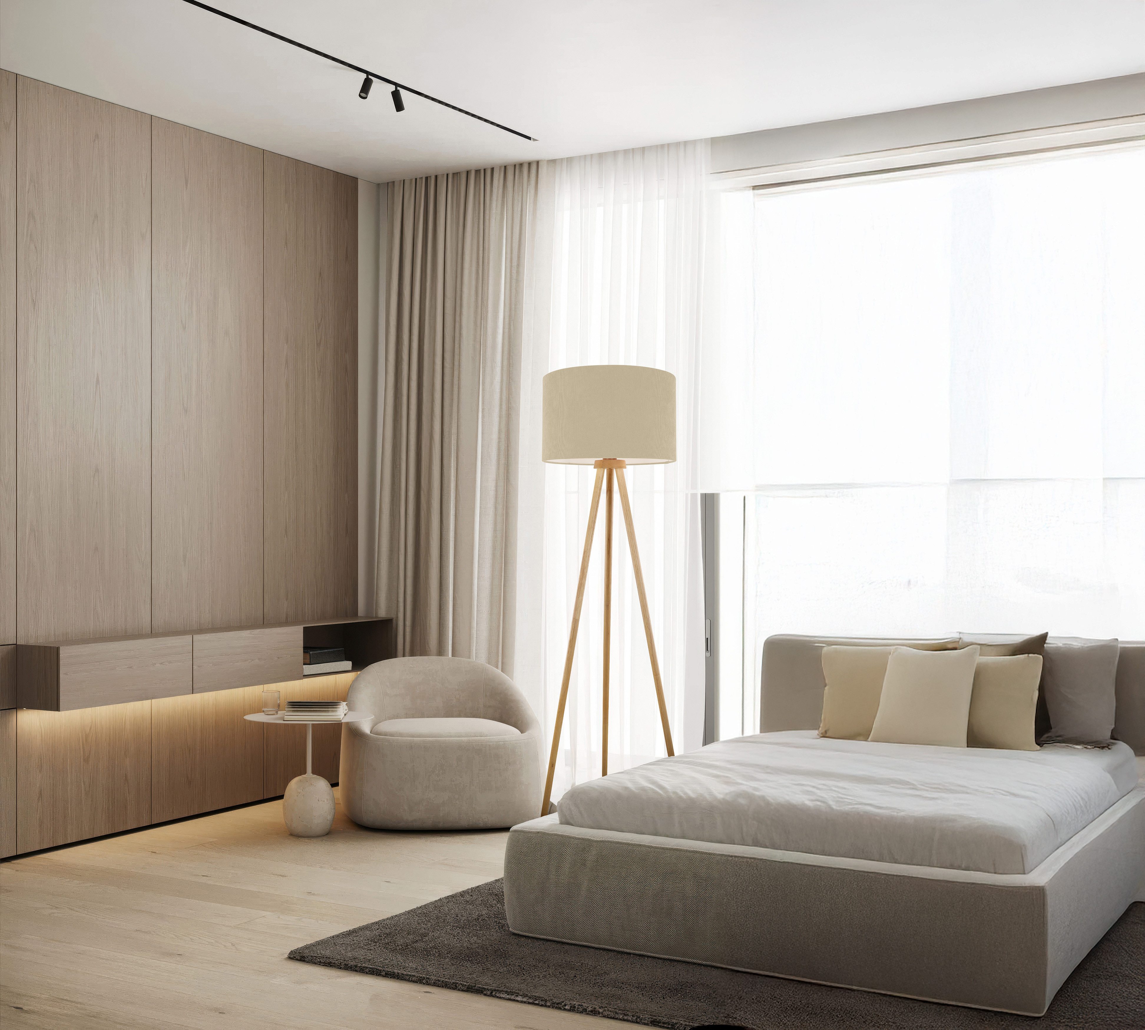 OTTO home Stehlampe Torell - Dreibein Stehleuchte, Textil, Dreibein Holz, exkl. LM E27, Leinen oder Cord, Textilschirm