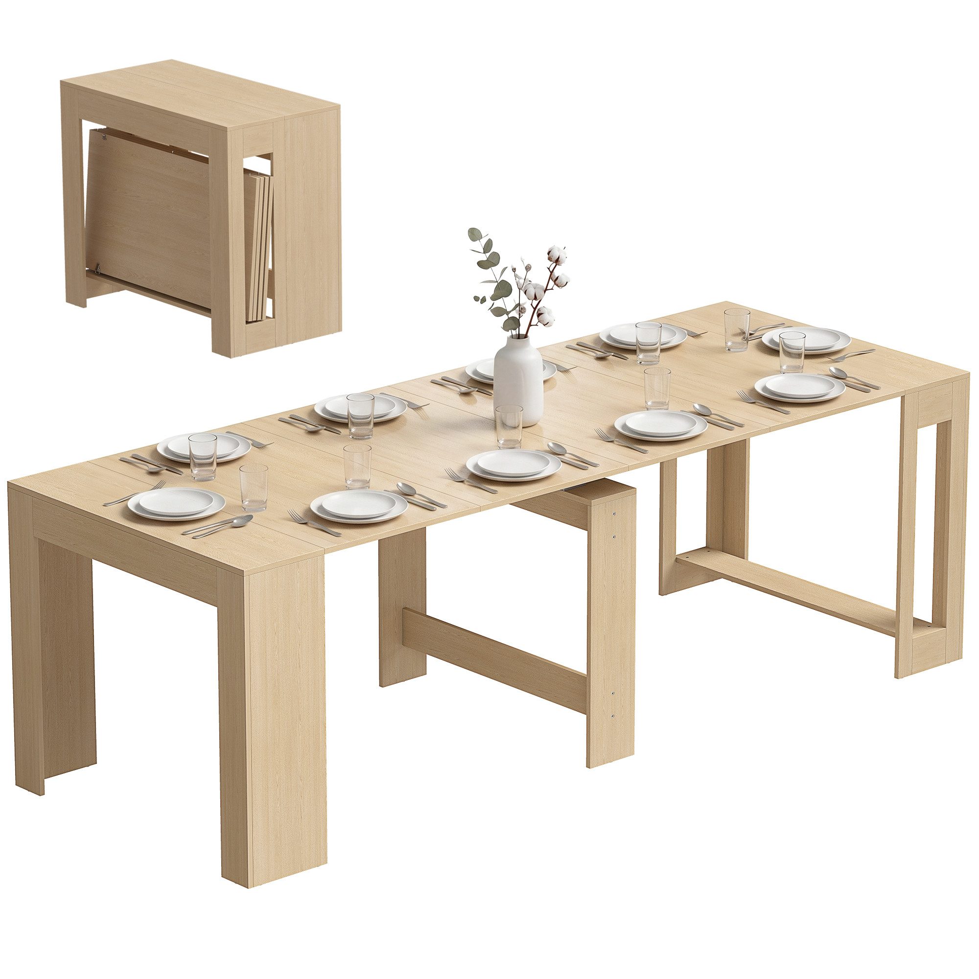 HOMCOM Esstisch Ausziehbarer Esszimmertisch 48-240 x 90 cm (Küchentisch, 1-St., 1 Tisch), für bis zu 10 Personen, mit Holzoptik, 4 Erweiterungsplatten