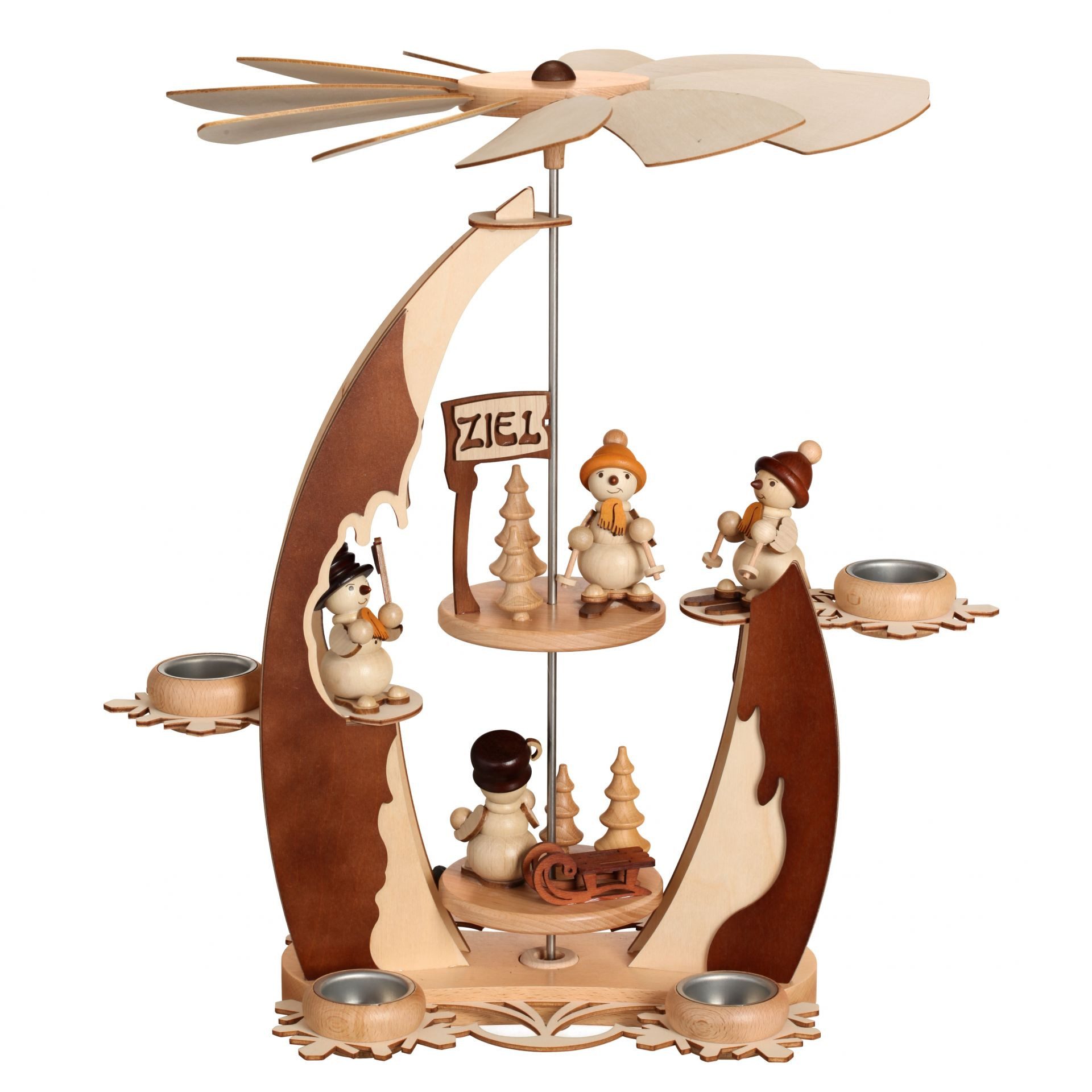 Zeidler Holzkunst Weihnachtspyramide Pyramide Segel mit Schneemännern für 6 Teelichter Erzgebirge