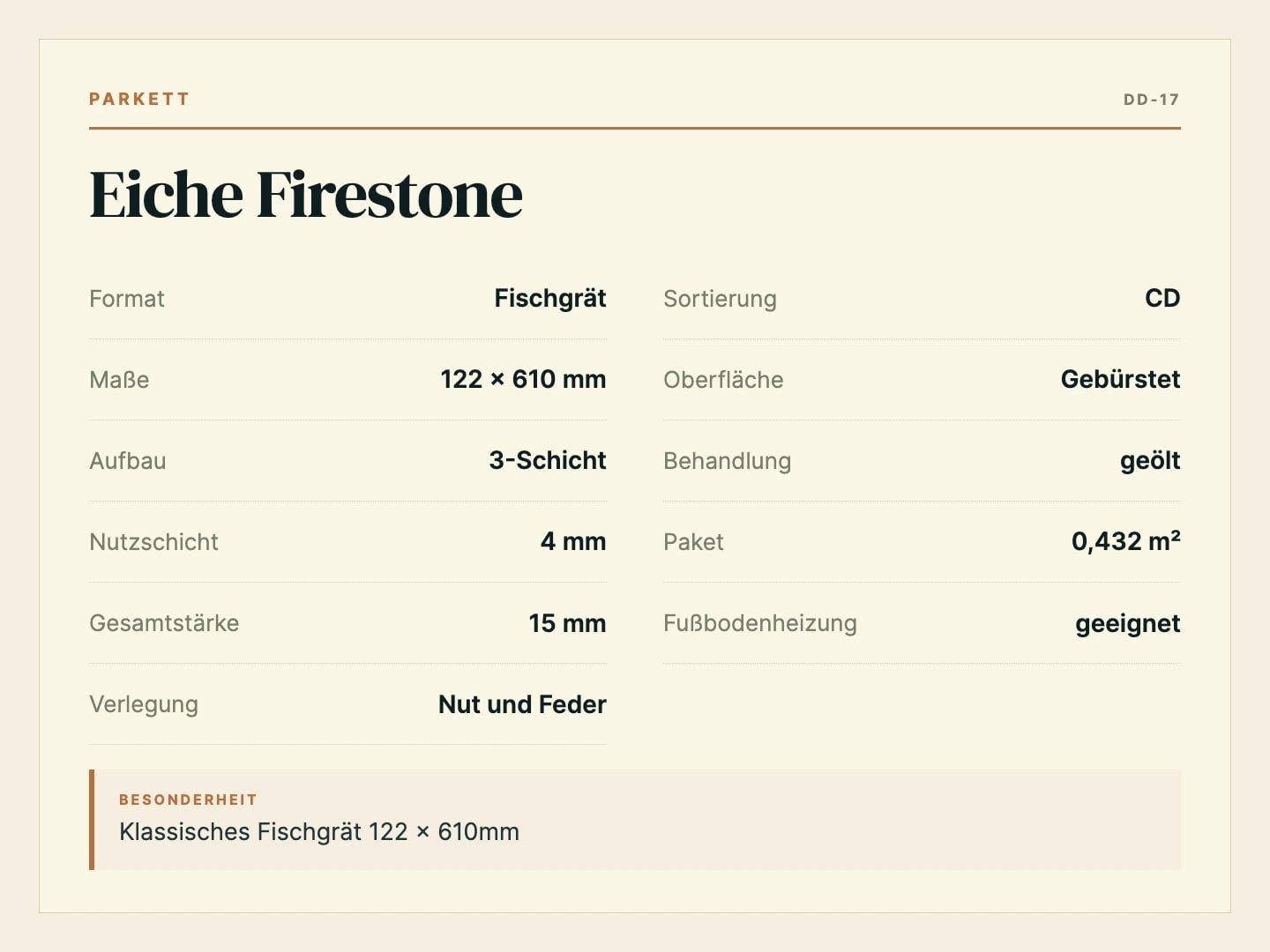 DielenDealer Parkett Musterstück Eiche Firestone, Natur, Dunkel (ca. 19 × 28 cm)