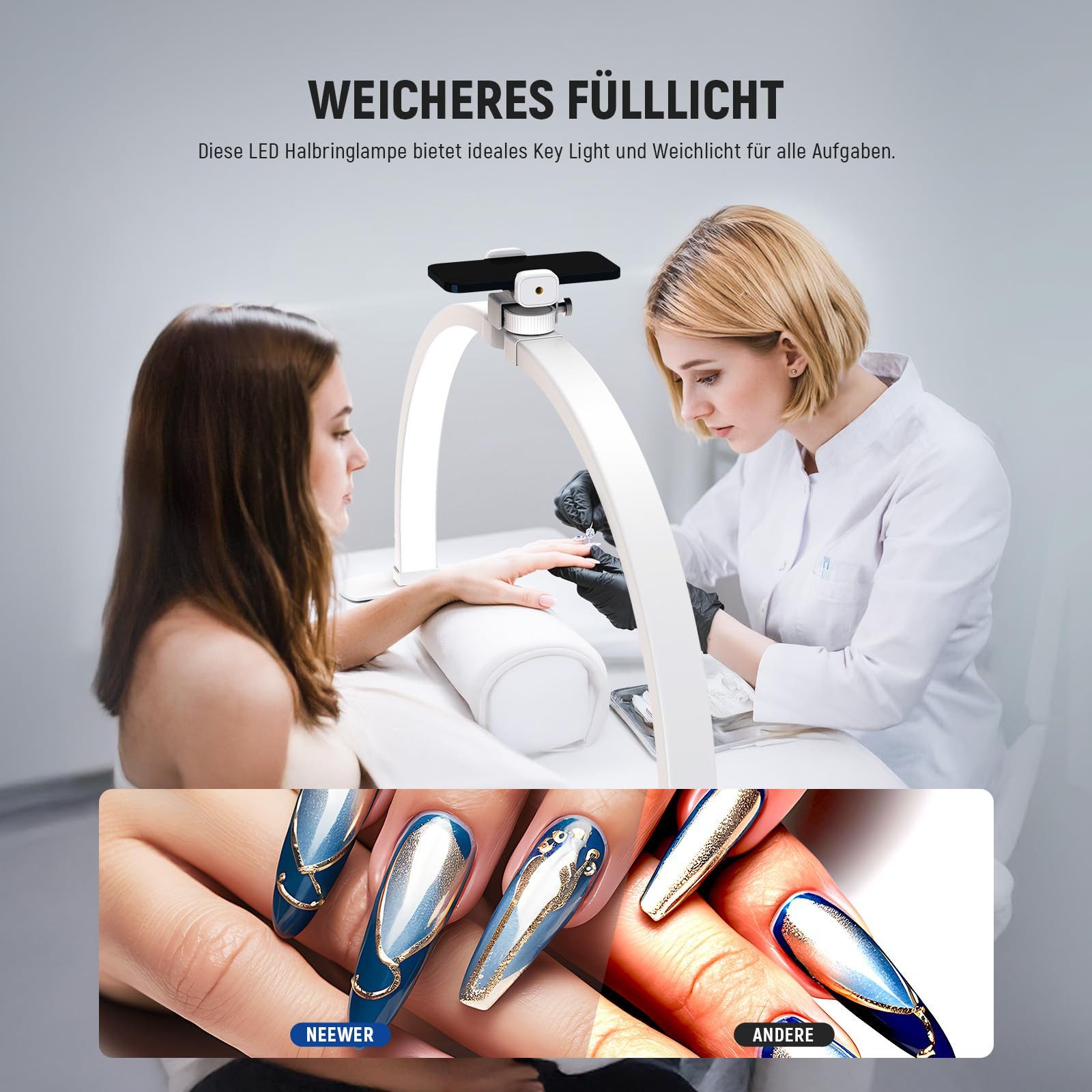 Neewer LED Schreibtischlampe HM02-D 29" Halbmond Nagellampe für Tisch, 36W, Klappbare, LED fest integriert, 3000K bis 6500K, 1 x Linker Sockel, 1 x Rechter Sock – Bild 4 von 5
