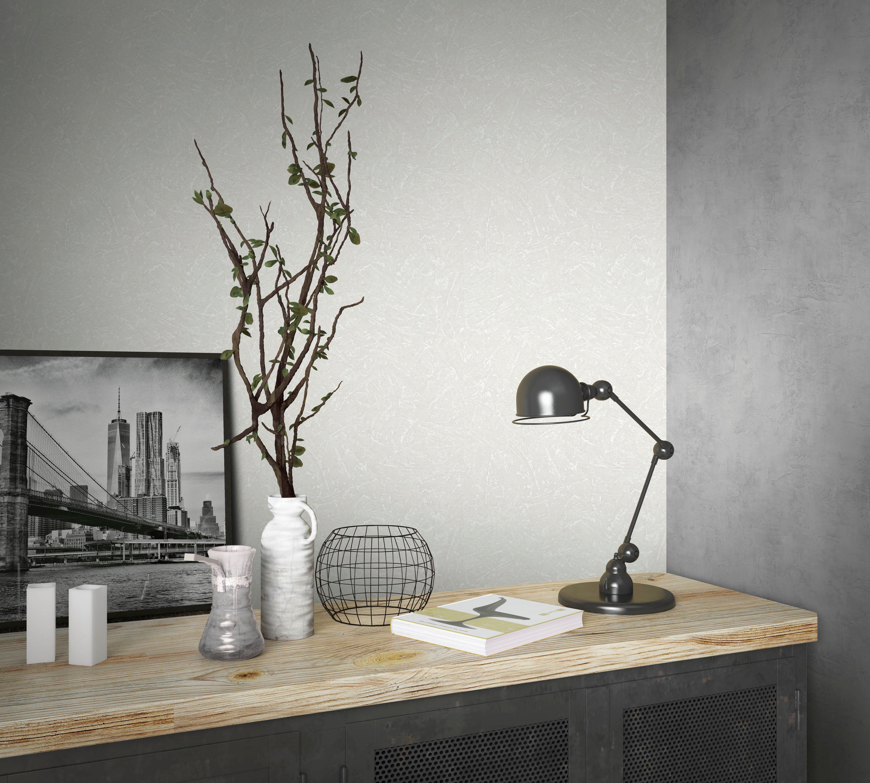 Marburg Vliestapete Plaster, strukturiert, matt, moderne Vliestapete für Wohnzimmer Schlafzimmer Küche weiß | Vliestapeten