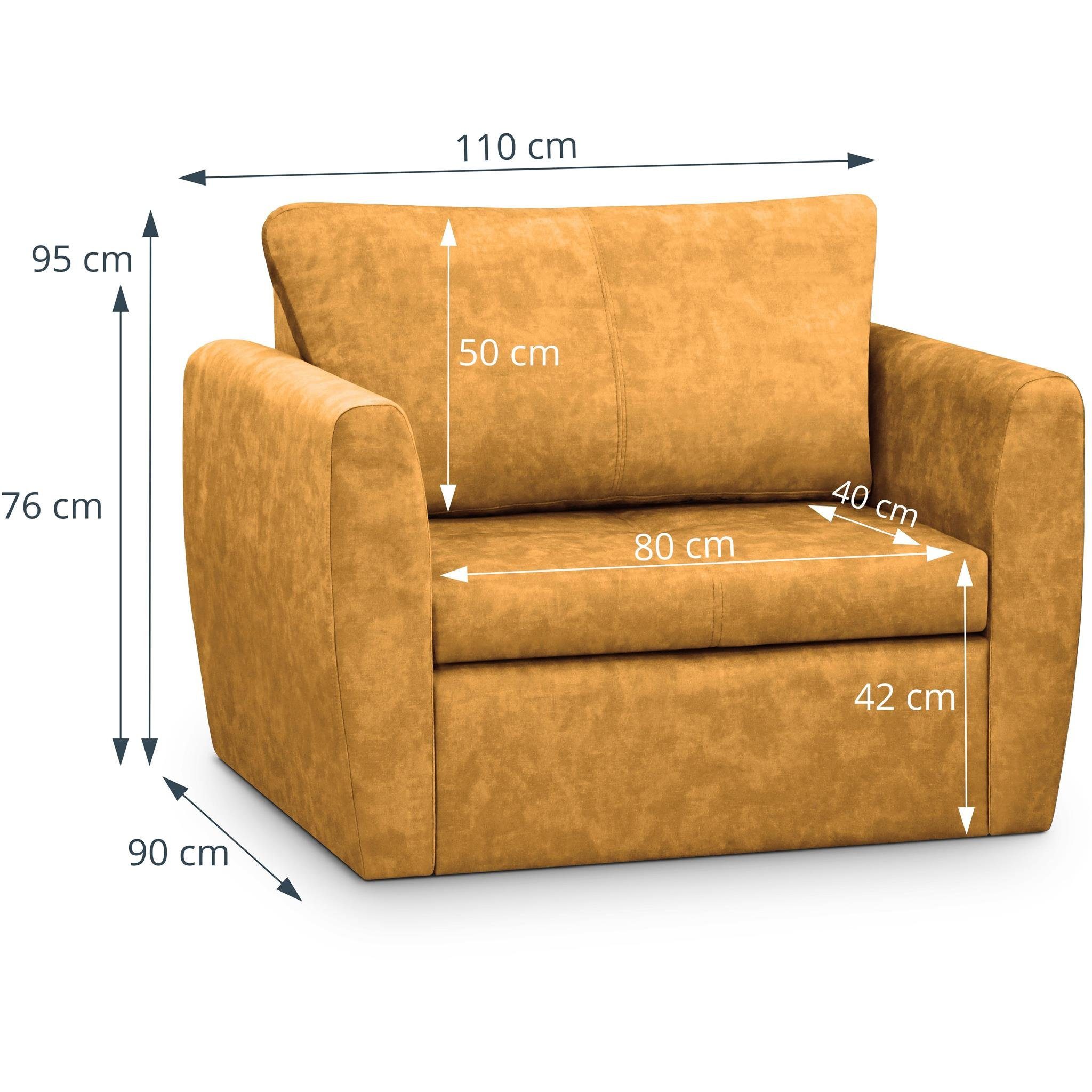 (1-Sitzer Gelb 48) Kamel Schlafsessel, für Relaxsessel Sofa Schlaffunktion, Relaxsessel Wohnzimmer), Polstersessel (terra Bettkasten, Beautysofa