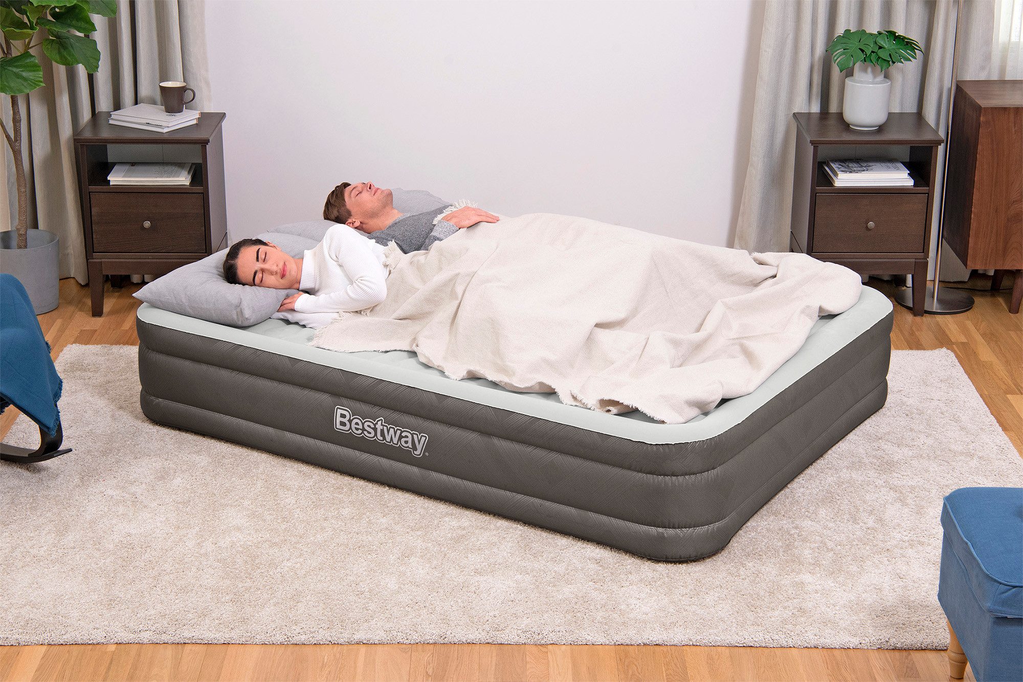 Bestway Luftbett Fortech® 203 x 152 x 36 cm, (Packung, 1-tlg., Inkl. integrierter Elektropumpe), Ideal für den Innengebrauch