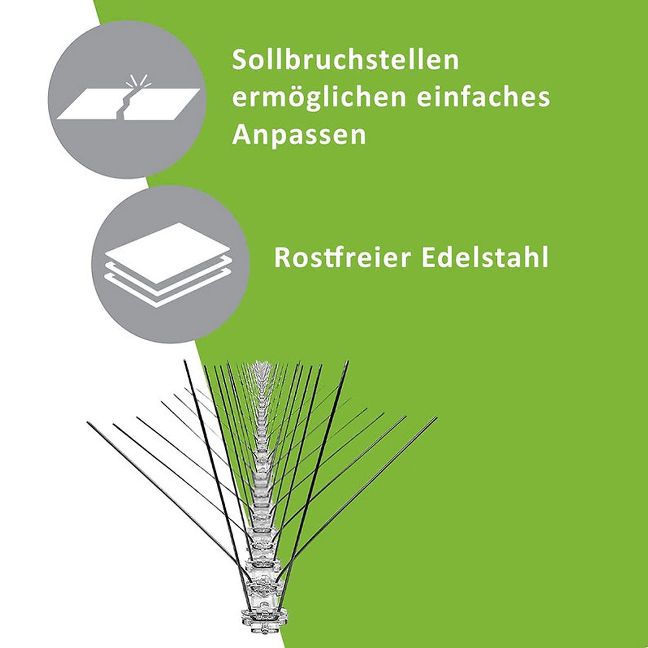 ISOTRONIC Spikes Taubenabwehr Spikes 2,5m Set Edelstahl-Spitzen rostfrei UV-beständig, Edelstahl-Vogelspikes auf biegsamer 2,5 m Klick-Leiste