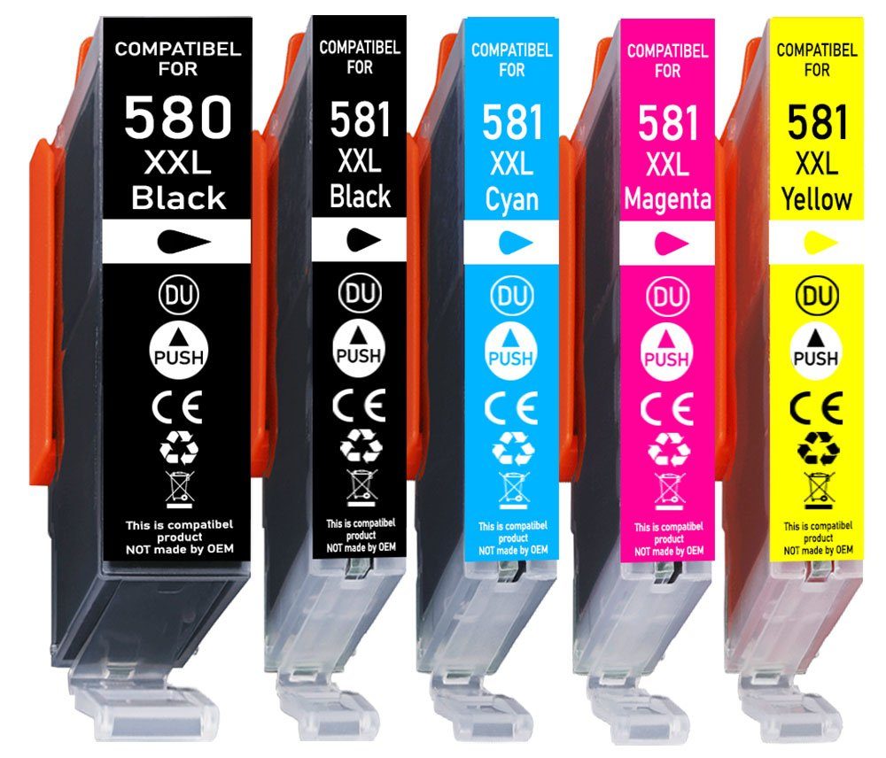 Druckerparadies 5er Multipack für Canon 580 581 XXL Druckerpatronen Set Tintenpatrone (5-tlg., TS6150 TS6151 TS6240 TS6241 TS6250 TS6251 TS6350 TS6351 TS705)