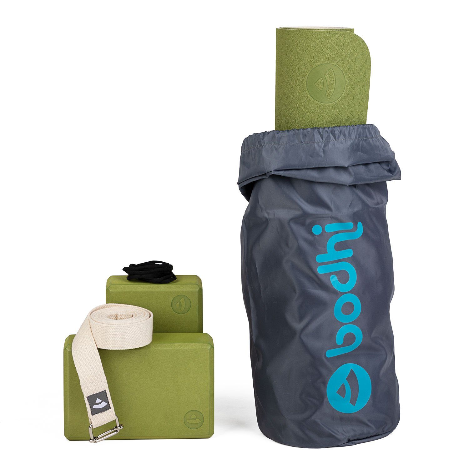 bodhi Yogamatte Yoga Set FLOW Yogamatte mit Block & Gurt olive/sand