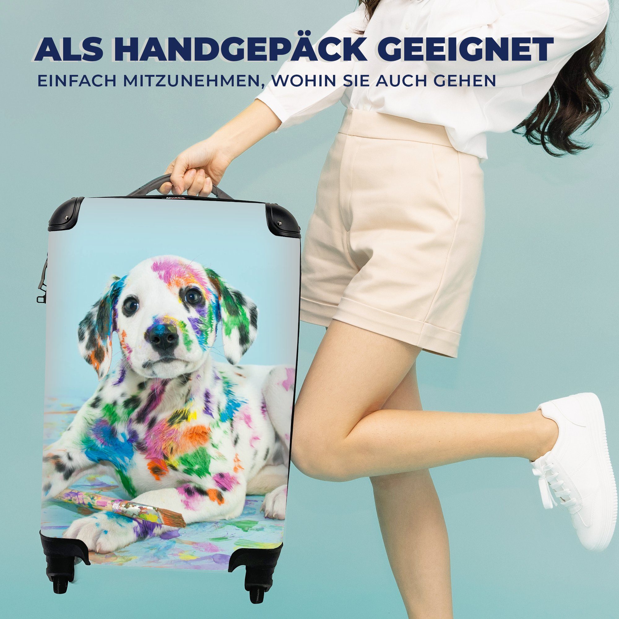 Blau, Trolley, Ferien, mit Handgepäckkoffer - Farbe Hund Reisetasche Handgepäck Rollen, Reisekoffer rollen, MuchoWow für 4 -
