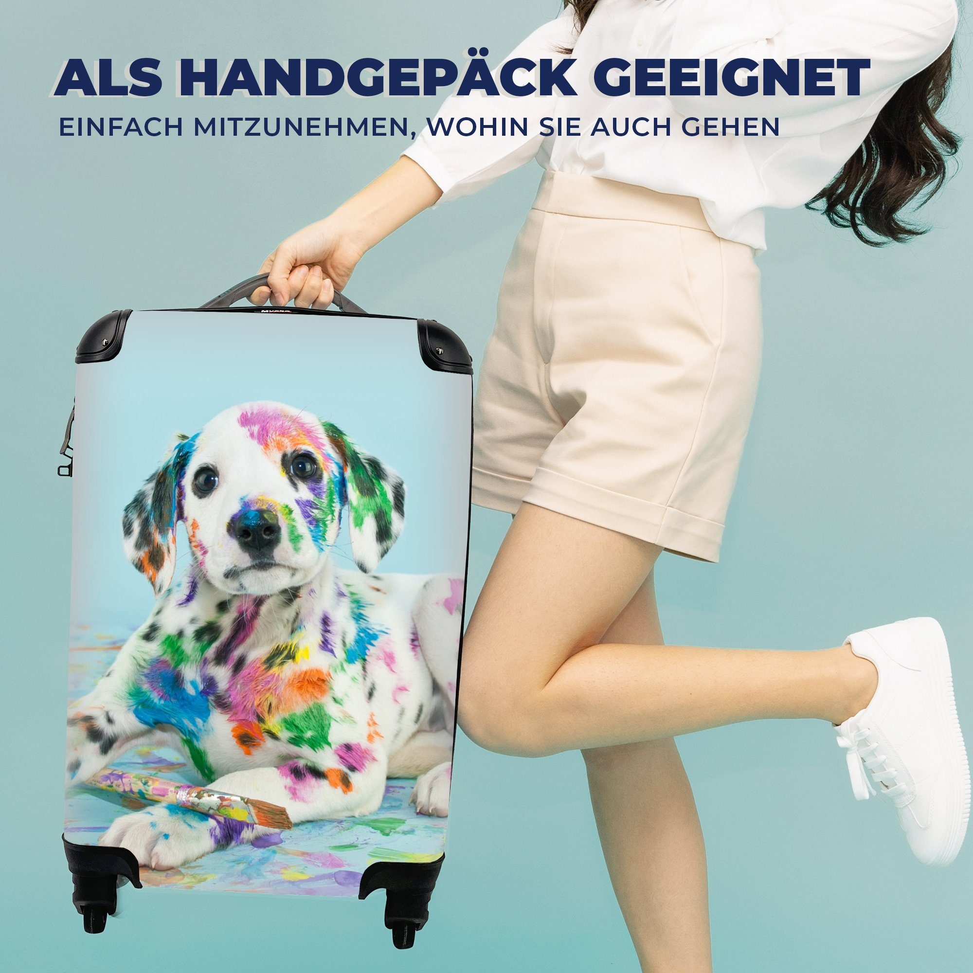 MuchoWow Handgepäckkoffer Hund - Farbe - Blau, 4 Rollen, Reisetasche mit rollen, Handgepäck für Ferien, Trolley, Reisekoffer