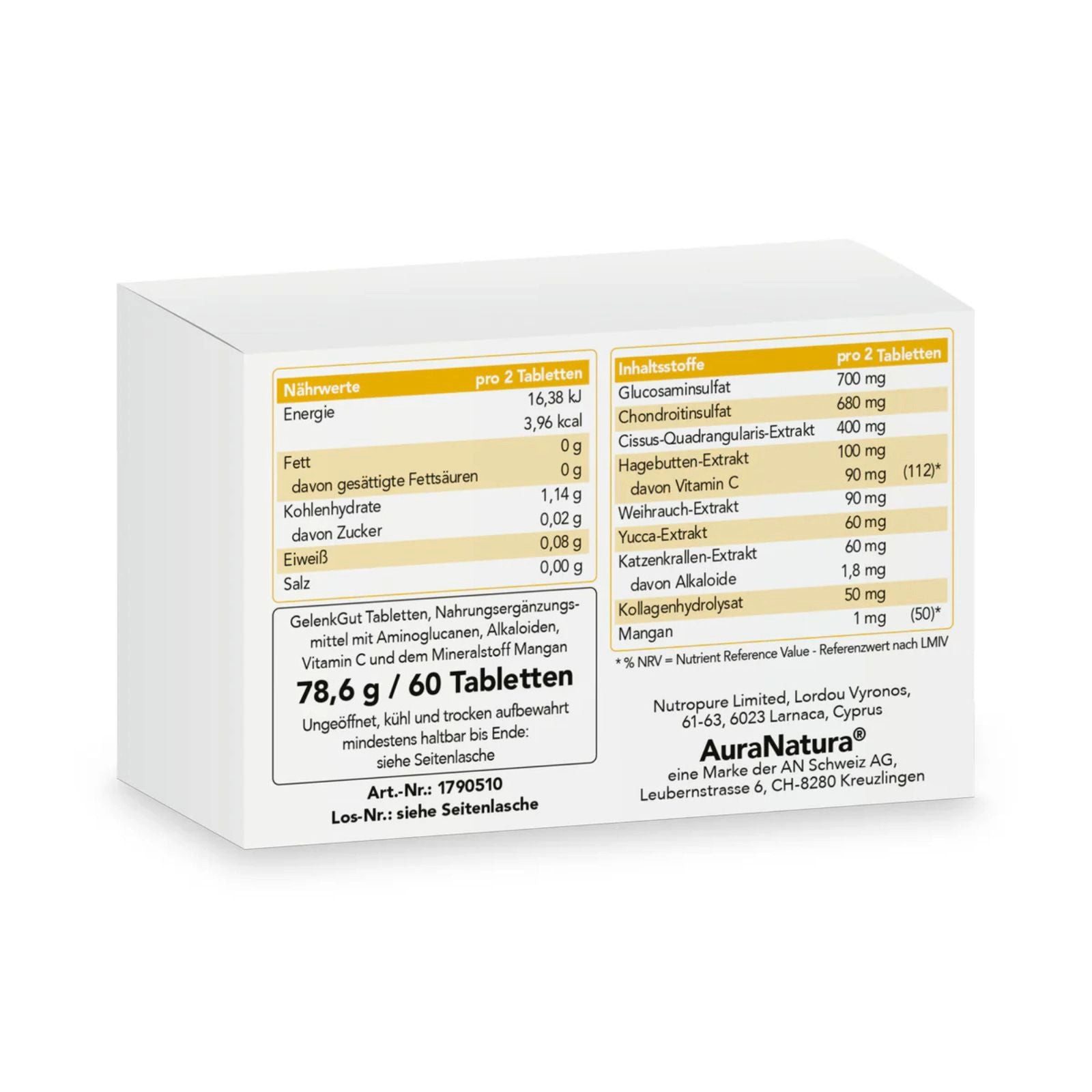 Aura Natura GelenkGut - Glucosamin & Chondroitin Gelenkkapseln mit Vitamin C Tabletten