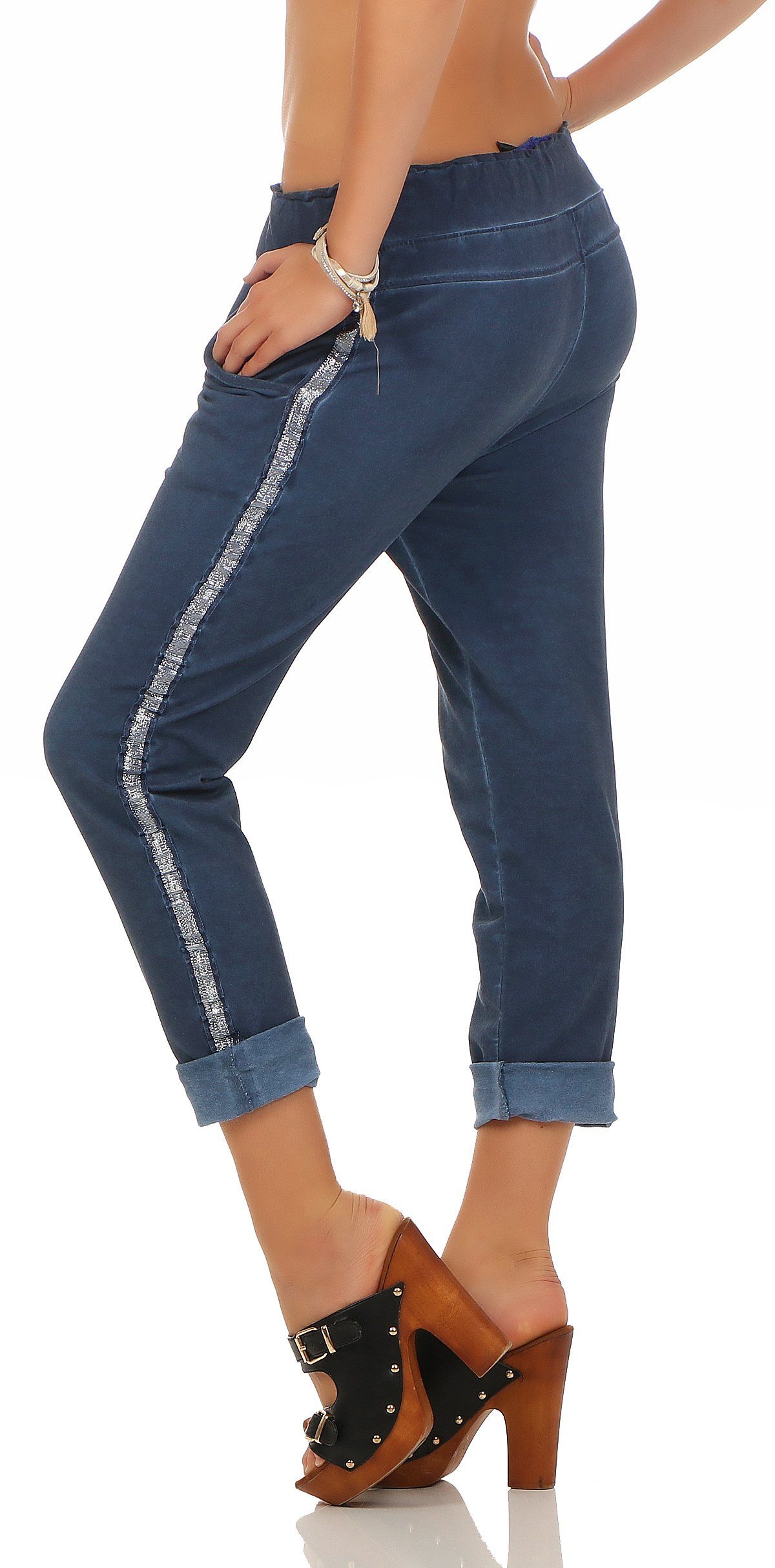 Mississhop Jogginghose Damen Baumwollhose seitlichen Glitzerstreifen günstig online kaufen