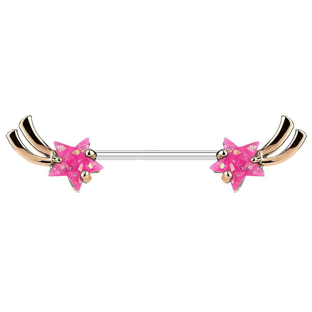 Taffstyle Intimpiercing Intim Brustpiercing Barbell Sternschnuppe mit Opal, Brustwarzen Intimpiercing piercing Barbell Brust Piercing Schmuck Rosegold - Pink