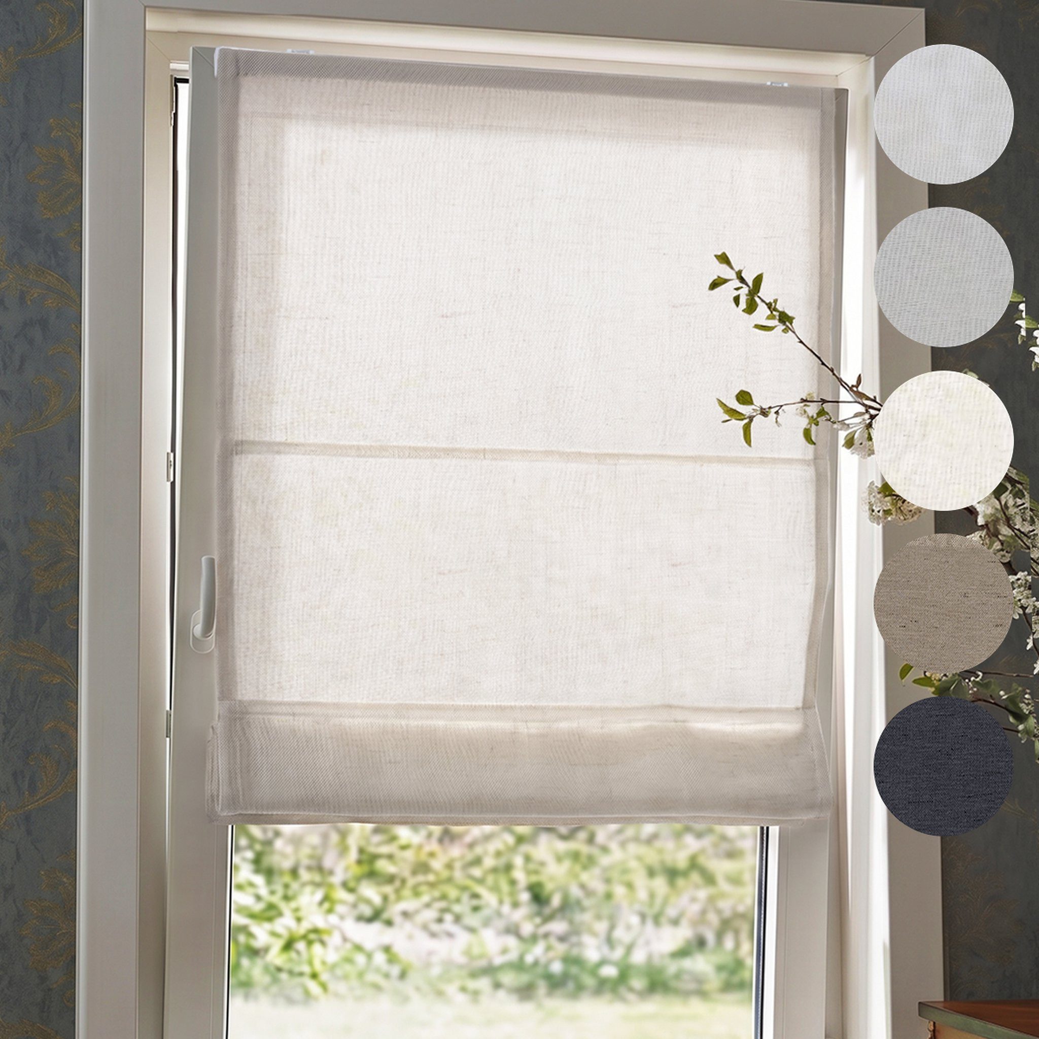 Victoria M. Raffrollo Ivora Premium Raffrollo 40x130cm Elfenbein-Meliert Blickdicht, mit Faltenband, mit Bohren, freihängend, Abnehmbarer Stoff mit OEKO-TEX® Zertifizierung