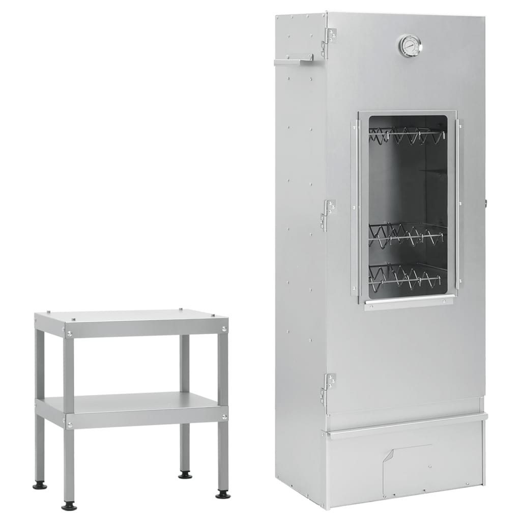 vidaXL Holzkohlegrill 445 x 29 x 110 cm Räucherofen mit Tisch Verzinkter Stahl