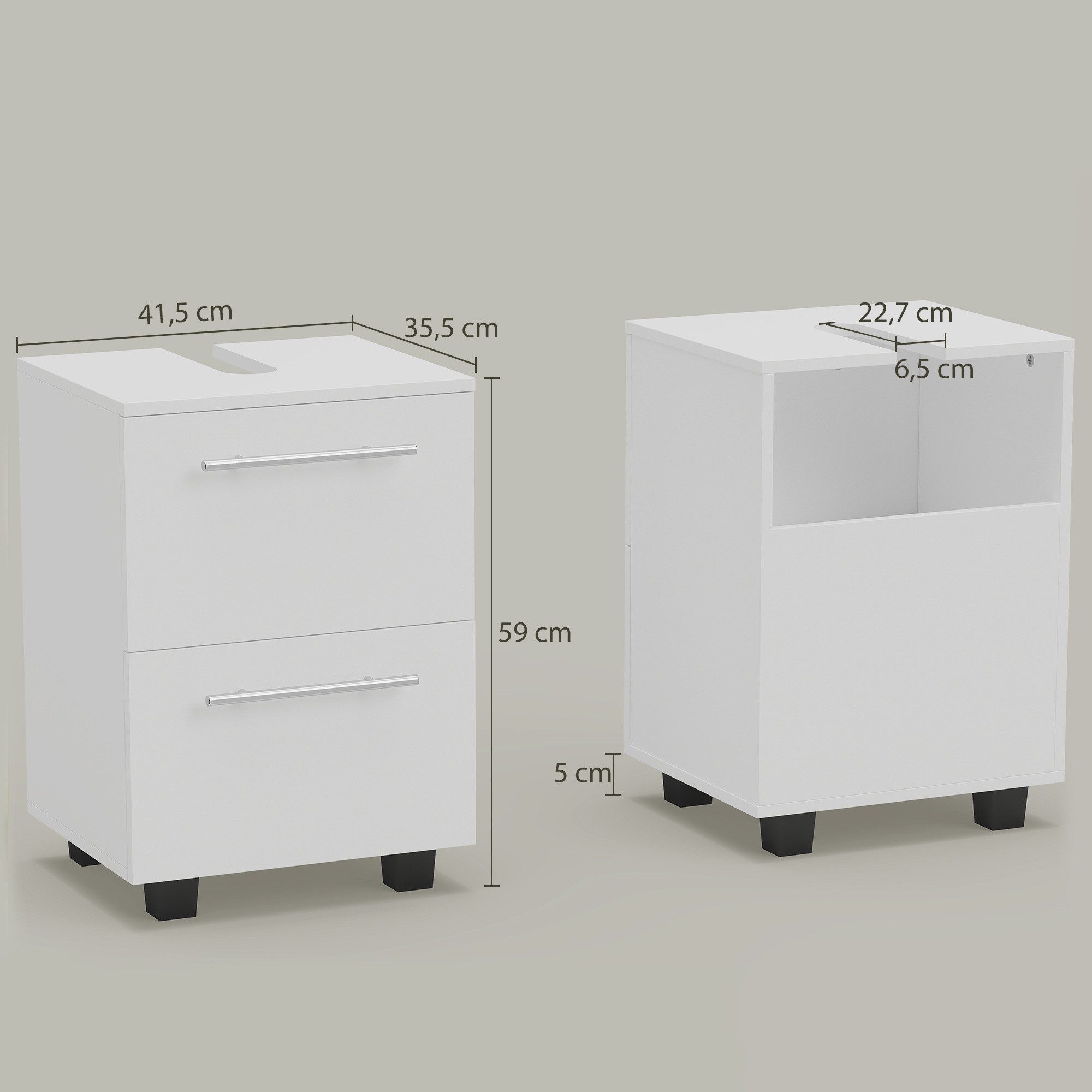 HOMCOM Waschbeckenunterschrank Unterschrank mit Schrankfach Schublade Badschrank für Badezimmer (mit Schublade und Einzeltür, 1-St., für wandmontiertes Waschbec – Bild 3 von 5