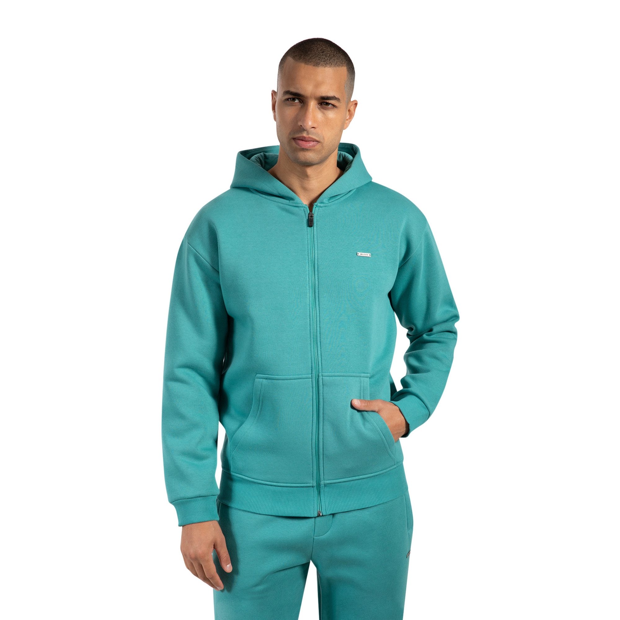 Smilodox Kapuzenstrickjacke Ilyas, Oversize Zip Hoodie, Strickjacke mit Logo auf der Brust durchgehender Frontzipper weicher Stoff gerippter Bund Freizeit Alltag