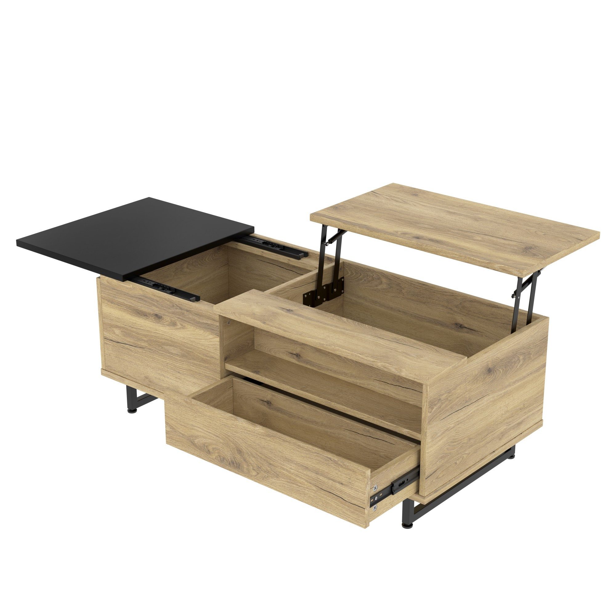 LVHOM Couchtisch mit LED, 4 Stauraum (Schubladen, offene/versteckte Fächer) günstig online kaufen