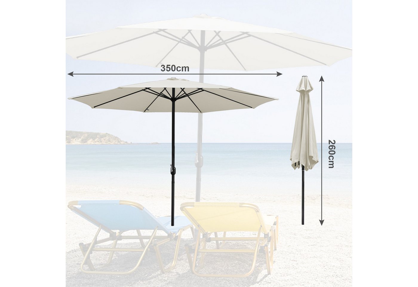 Thumbnail - JOPASSY Sonnenschirm Ø3.5m Gartenschirm Ampelschirm Marktschirm Strandschirm UV