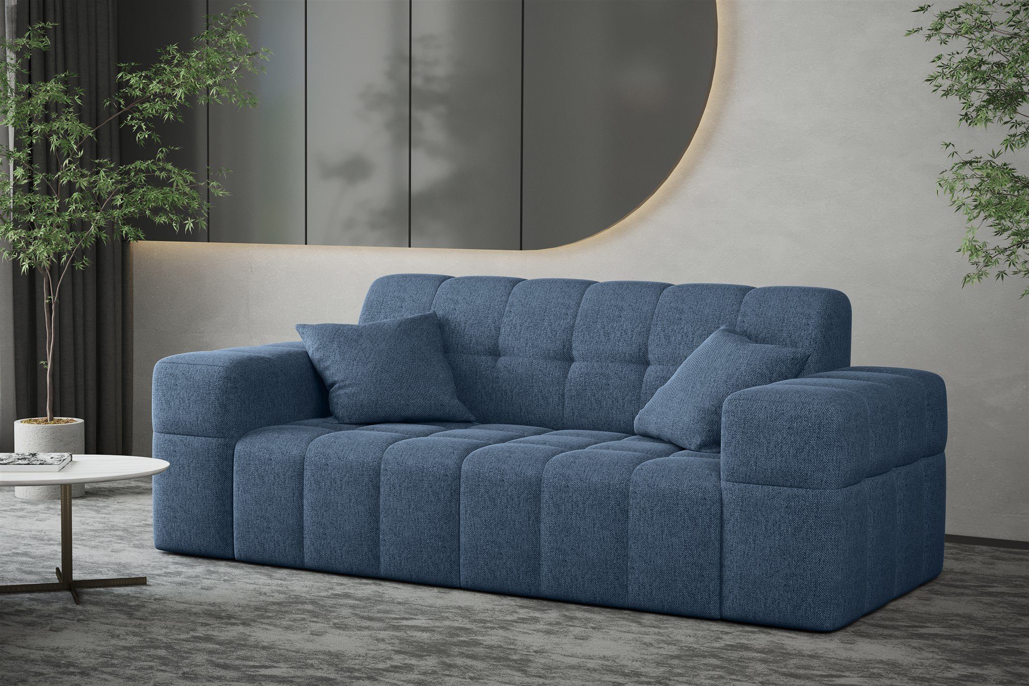 Fun Möbel Sofa Sofa Designer-Sofa NANCY 2-Sitzer in Stoff Neve, Rundumbezug Blau