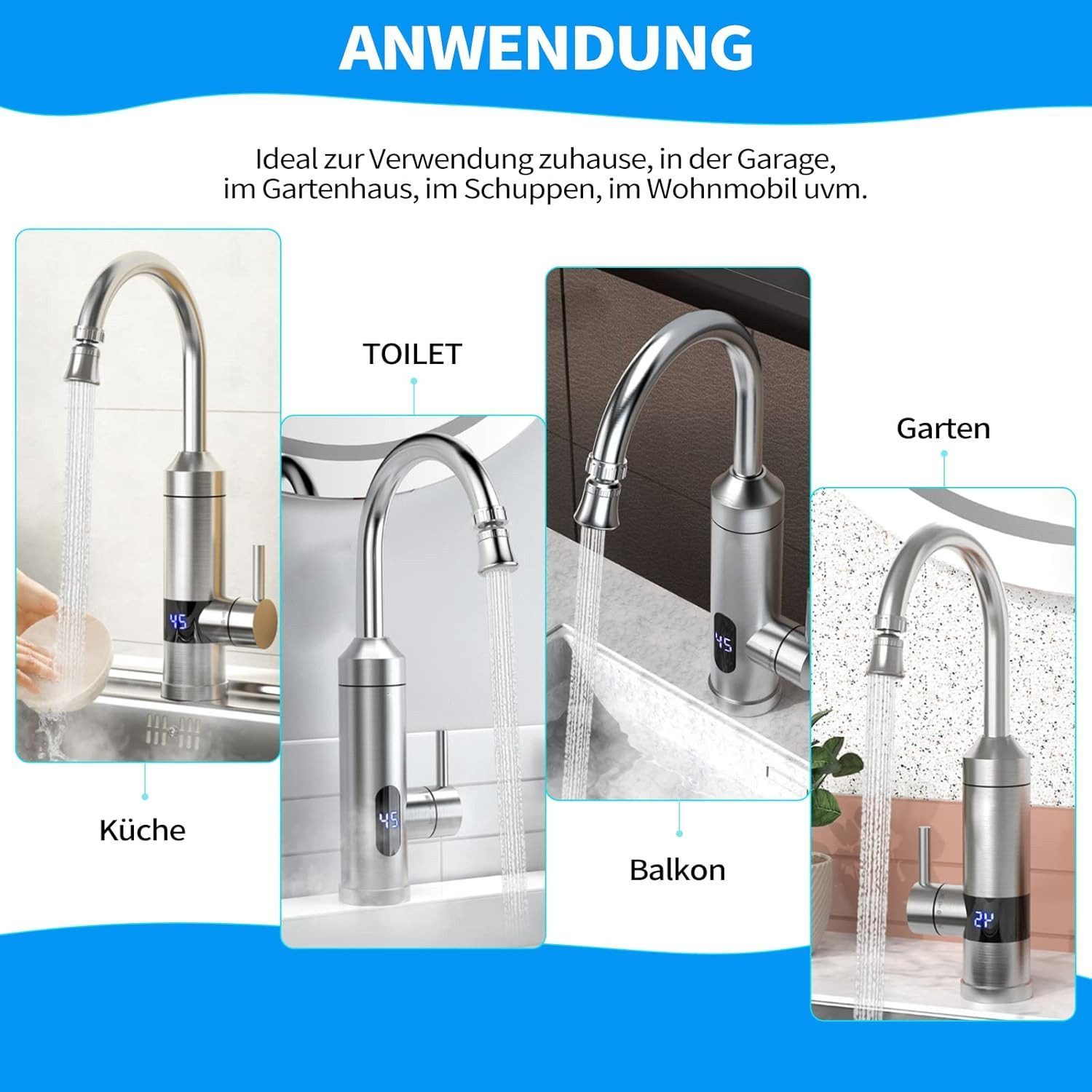 Vivitar Durchlauferhitzer 230V Küchenarmatur Edelstahl mit LED-Temperaturan günstig online kaufen