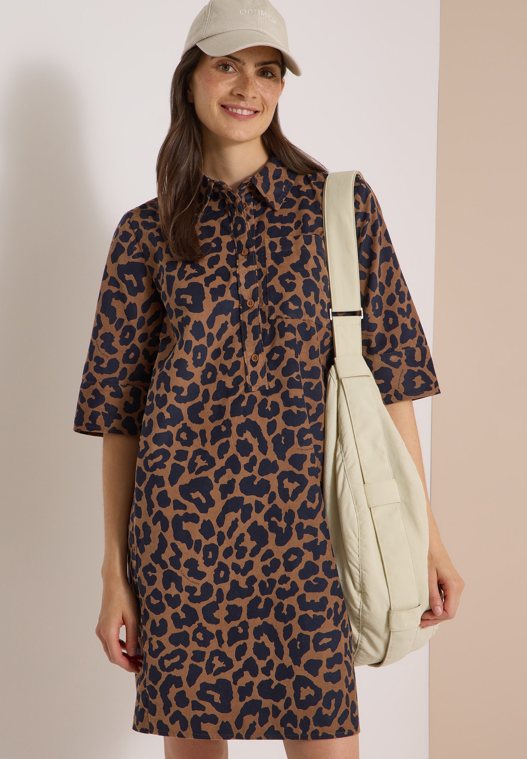 CECIL Cordkleid Animal Print, Brusttasche, Baumwolle