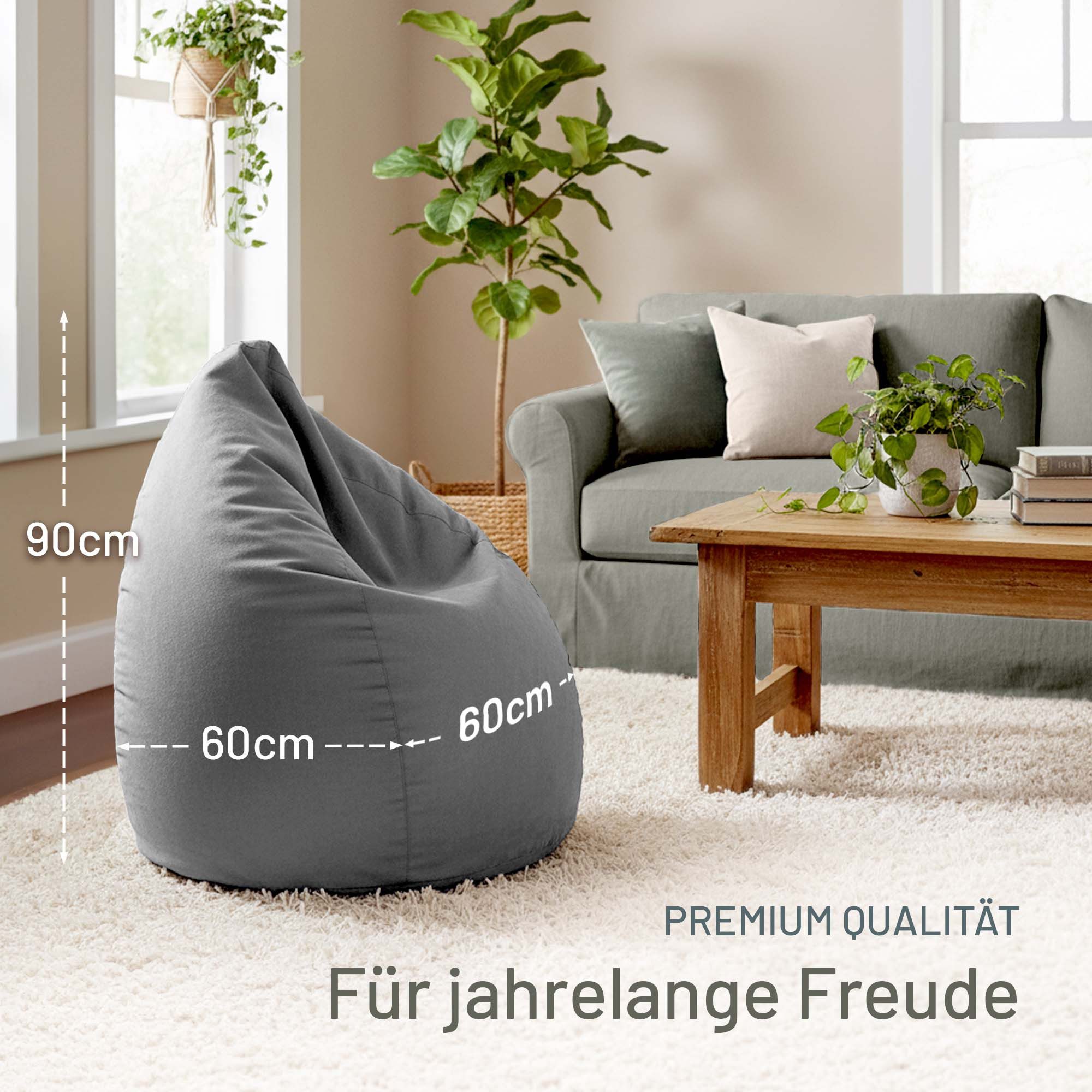 Green Bean Sitzsack Kinder Sitzsack Drop 60x60x90cm (mit Rückenlehne 60x60x90cm - Indoor Sitzkissen 220L EPS-Perlen Füllung, Kuschelig Waschbar), Bean Bag Bodenkissen Lounge Chair Sitzhocker Kindersitzsack