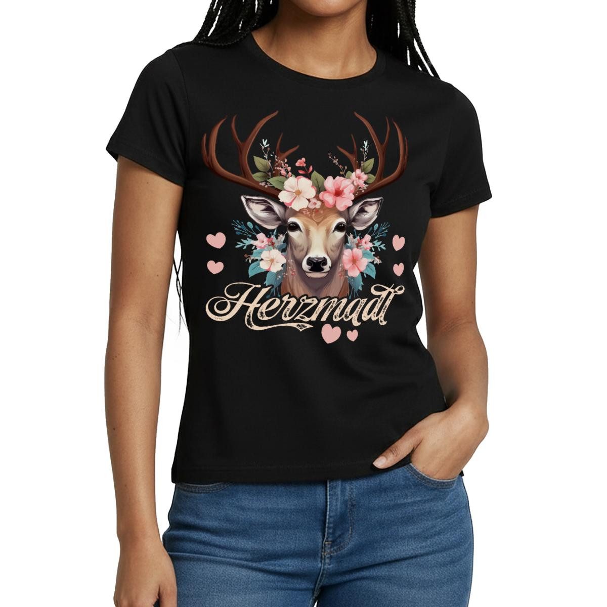 Spreadshirt T-Shirt Herzmadl Trachtenshirt Volksfest Tracht Ersatz Frauen T-Shirt (1-tlg) Slim Fit, fällt klein aus