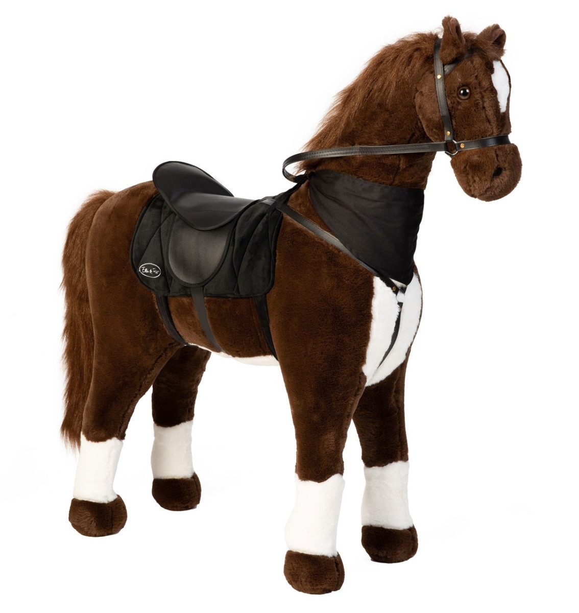 ELLA & PIET® Stehpferd Großes XXL Standpferd ORLANDO mit Sattel (Braun-Schwarz), Spielpferd, Kinderpferd, Plüschpferd, Reitpferd