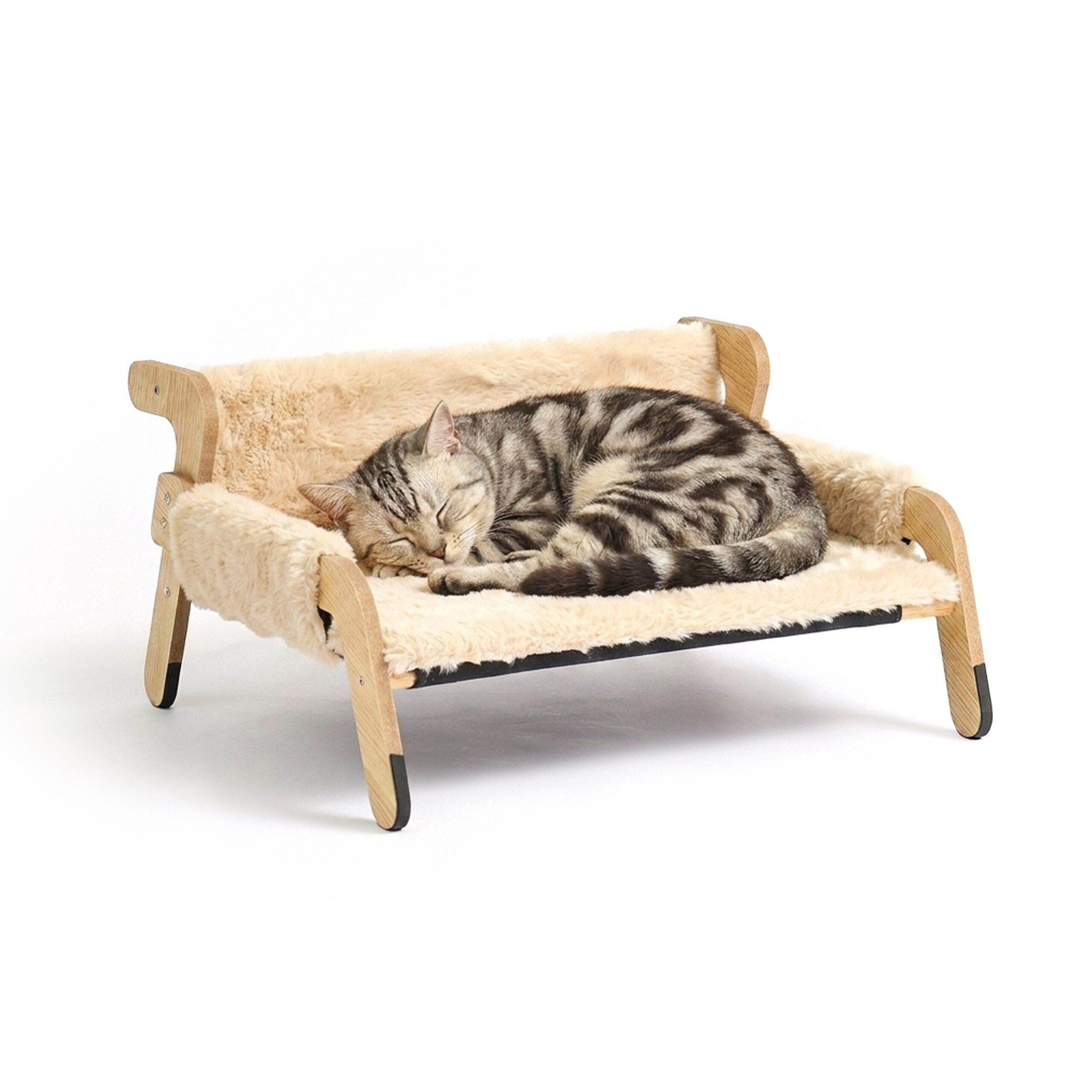 relaxdays Tierbett Erhöhtes Katzenbett mit Plüsch, Polyester-Plüsch, Beige