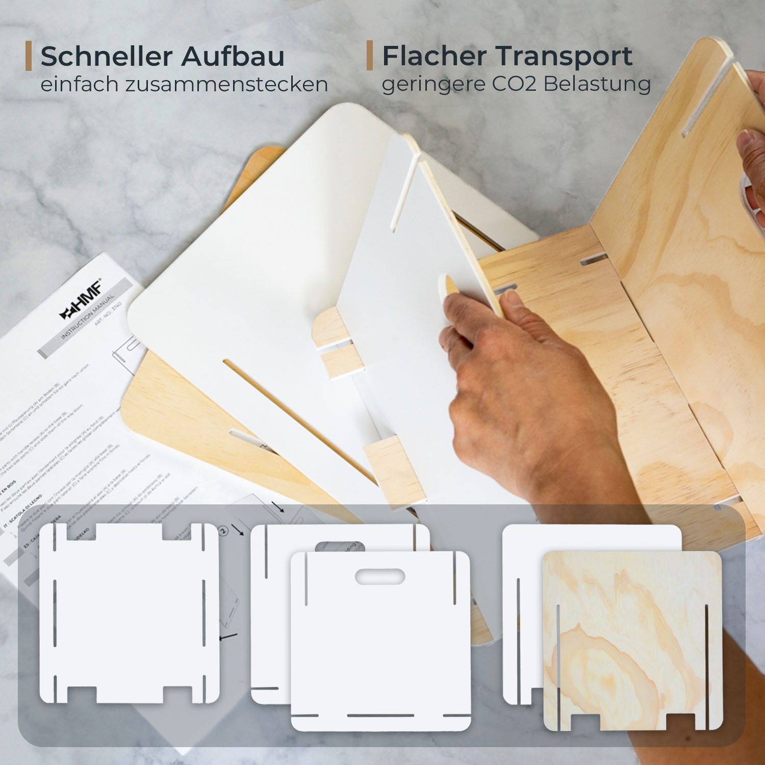 HMF Aufbewahrungsbox Praktische Regalbox aus Holz zum Zusammenstecken (1 St), Holzbox passend für Bücherregale, 25 x 25 x 25 cm, Weiß