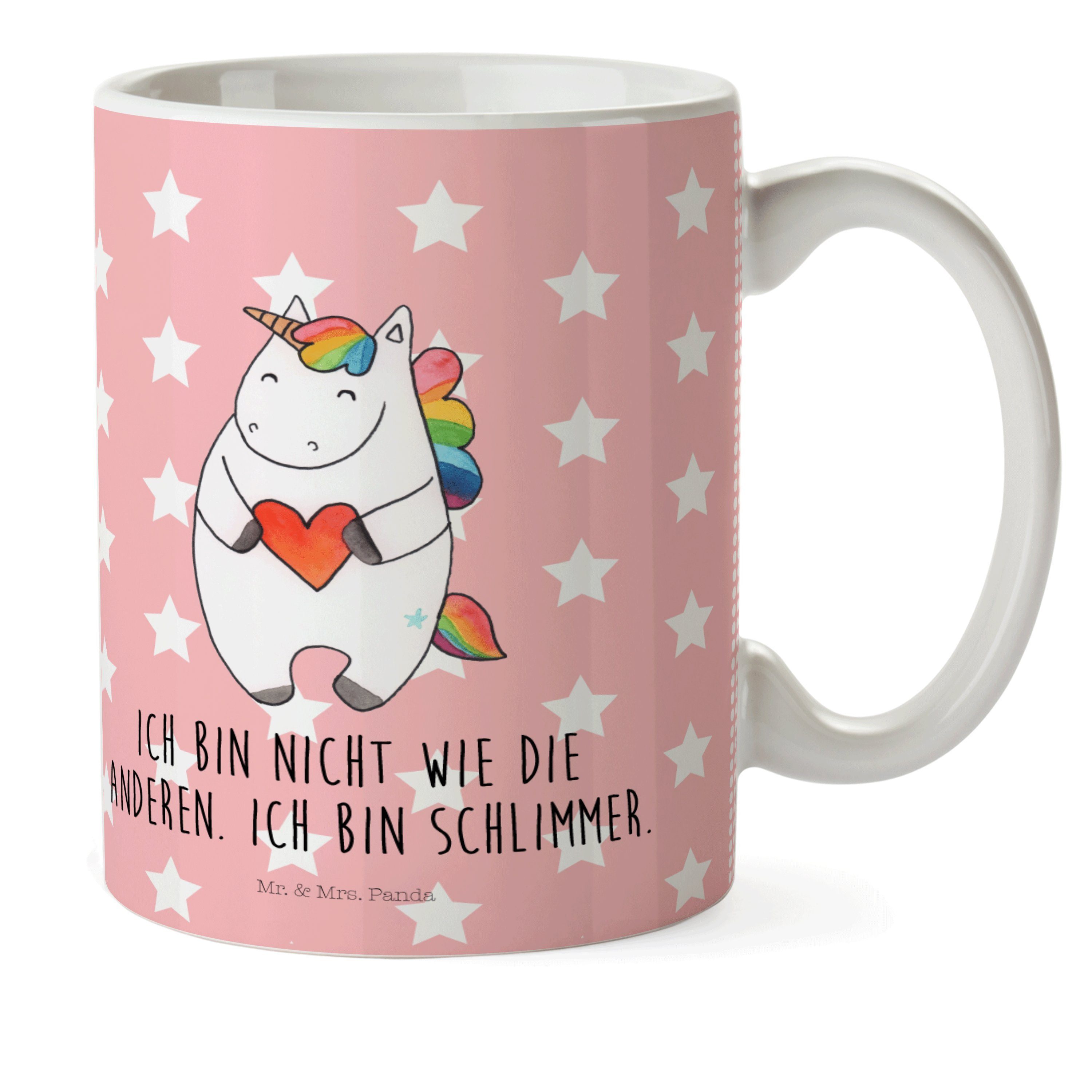 Mrs. & Panda Kindergarten, Kunststoff Pastell - Herz Tasse, Rot Geschenk, Einhorn Kinderbecher - Mr. Unicorn,