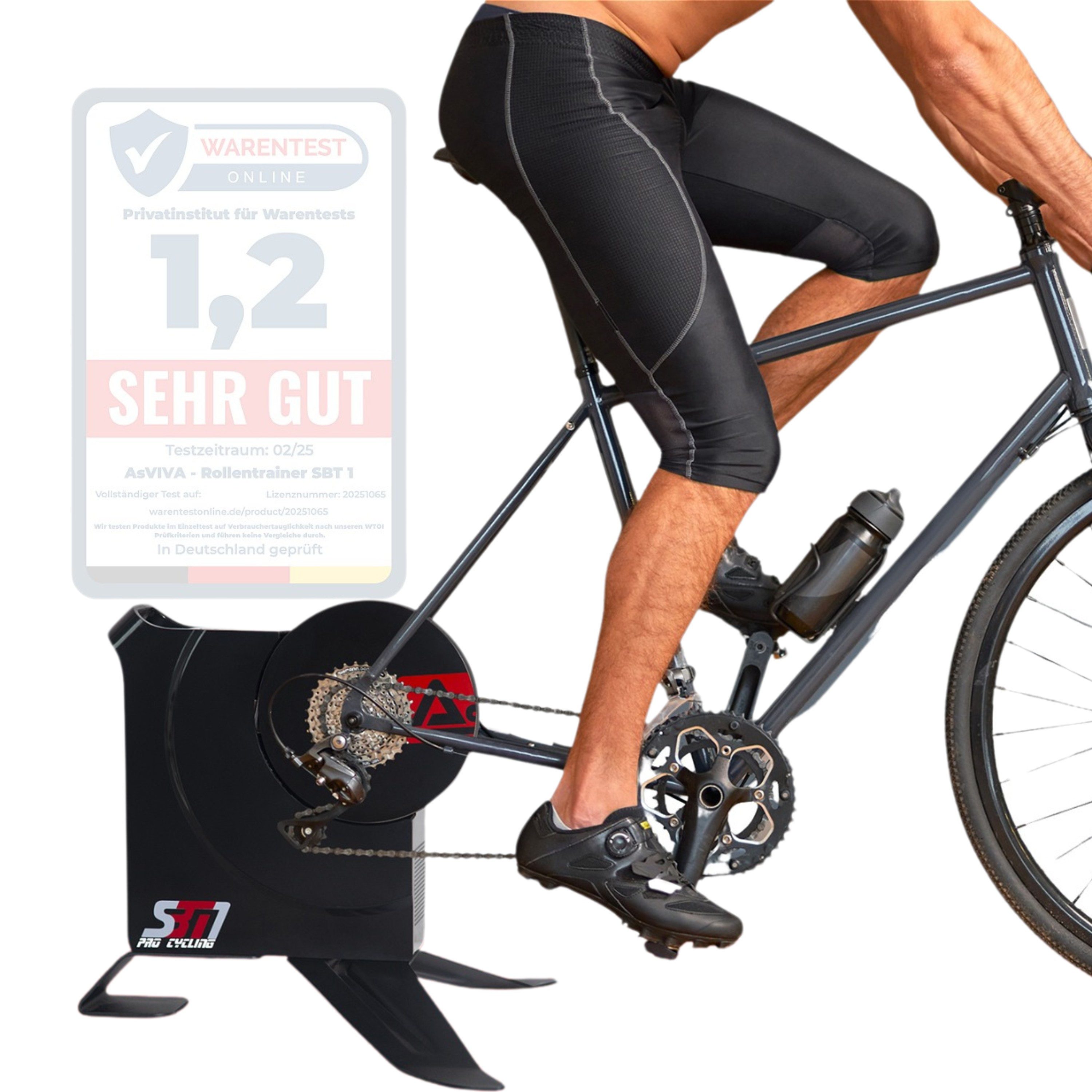 AsVIVA Rollentrainer SBT1 Smart Trainer, Direktantrieb, 2000 W Leistung, Bluetooth & ANT+ App-Konnektivität