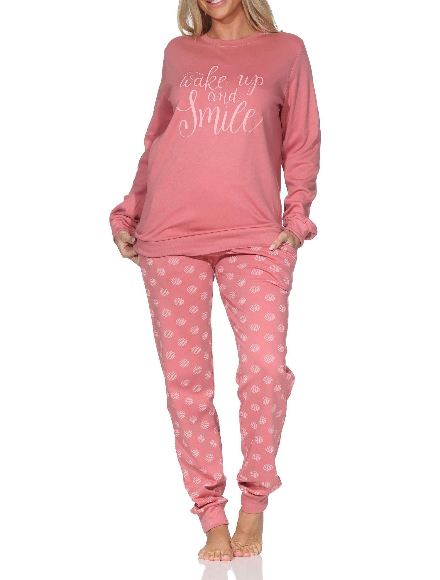 Normann Pyjama Normann Damen Schlafanzug in Kuschel Interlock Qualität Tupfen Optik