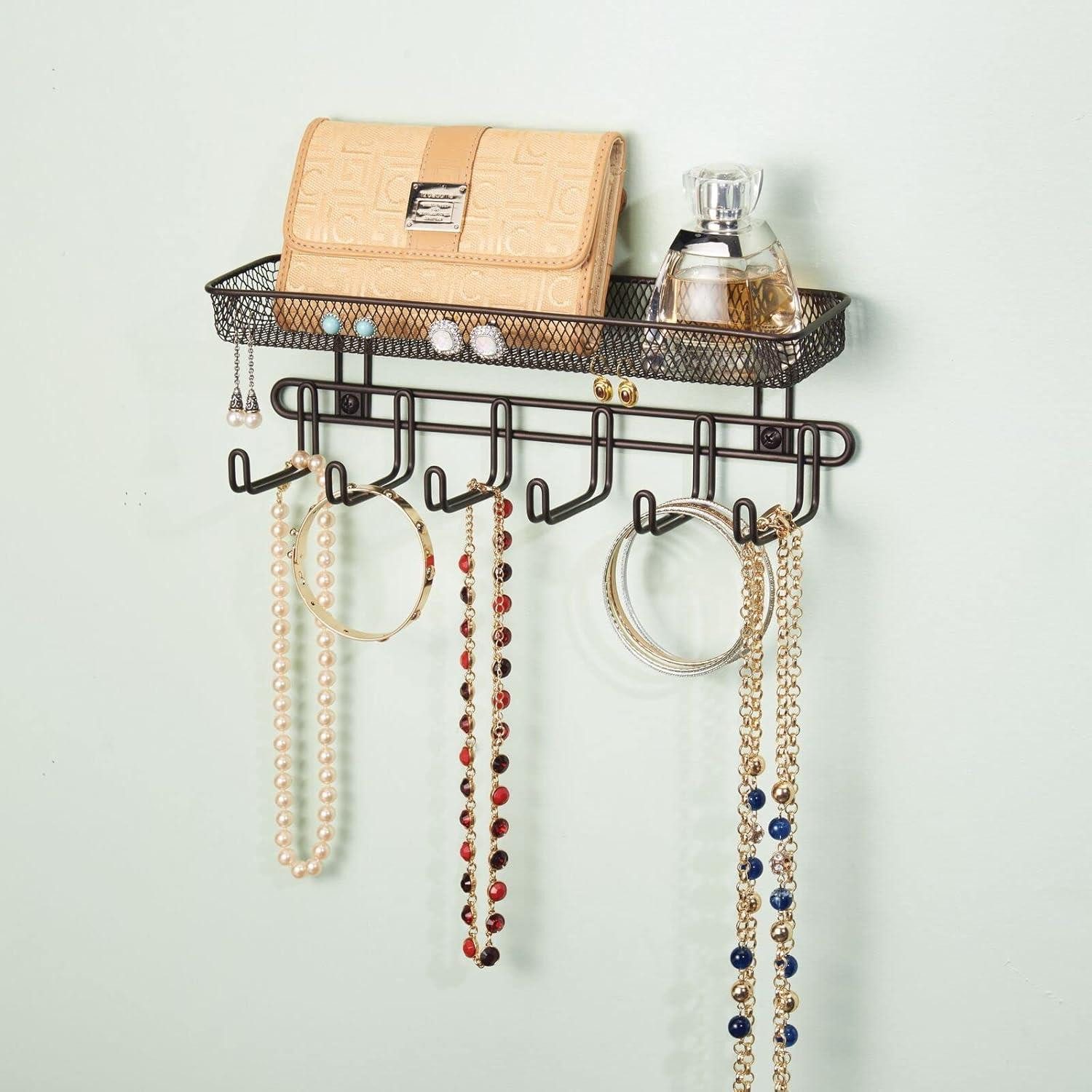 mDesign Aufbewahrungssystem Schmuckaufbewahrung Wand bronze Schmuckhalter Organizer Haken Fächer – Bild 4 von 5