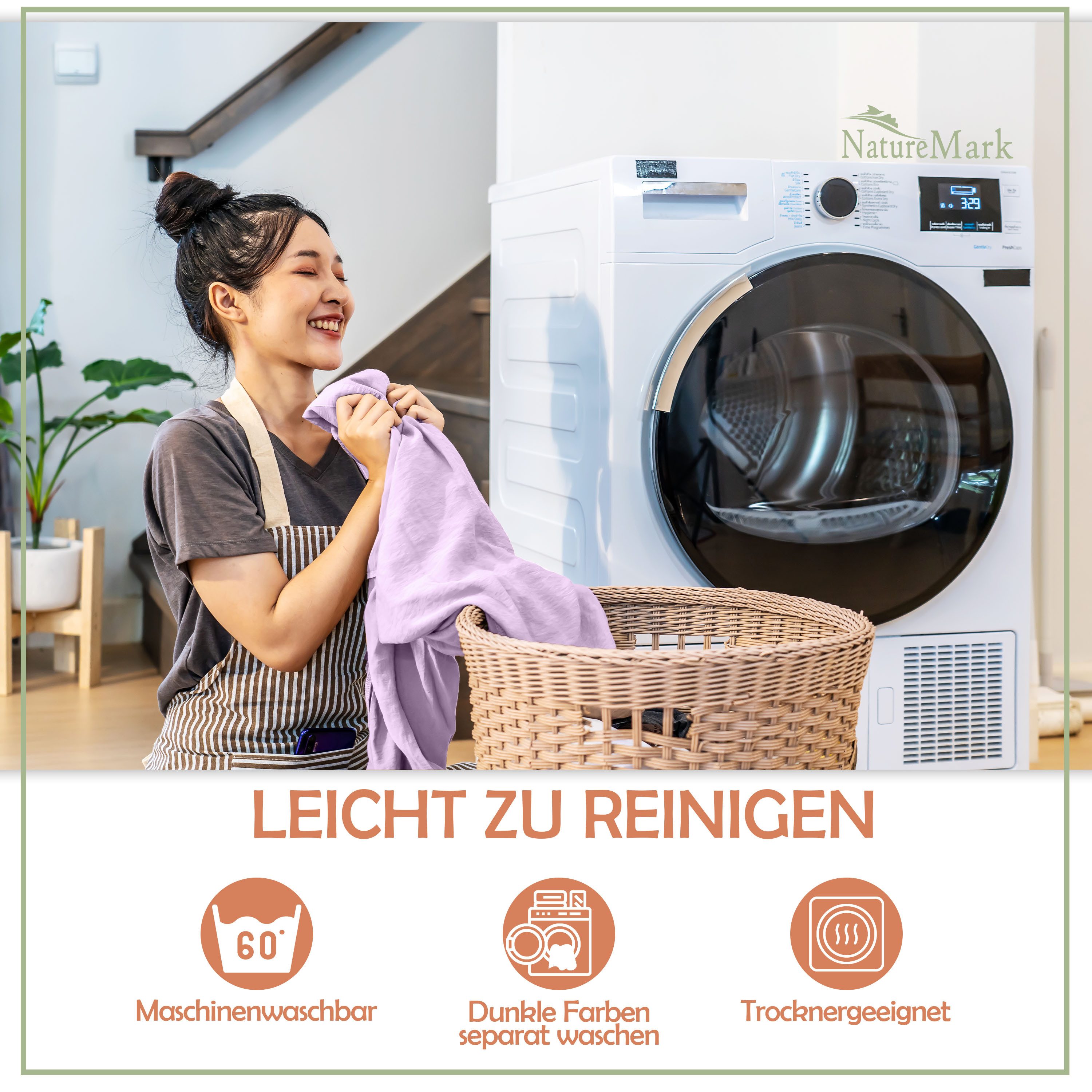 NatureMark Spannbettlaken Gebürstete Mikrofaser, Polyester, Gummizug: rundum, viele Größen und Farben Markenware (90x200 cm, Flieder) – Bild 5 von 5