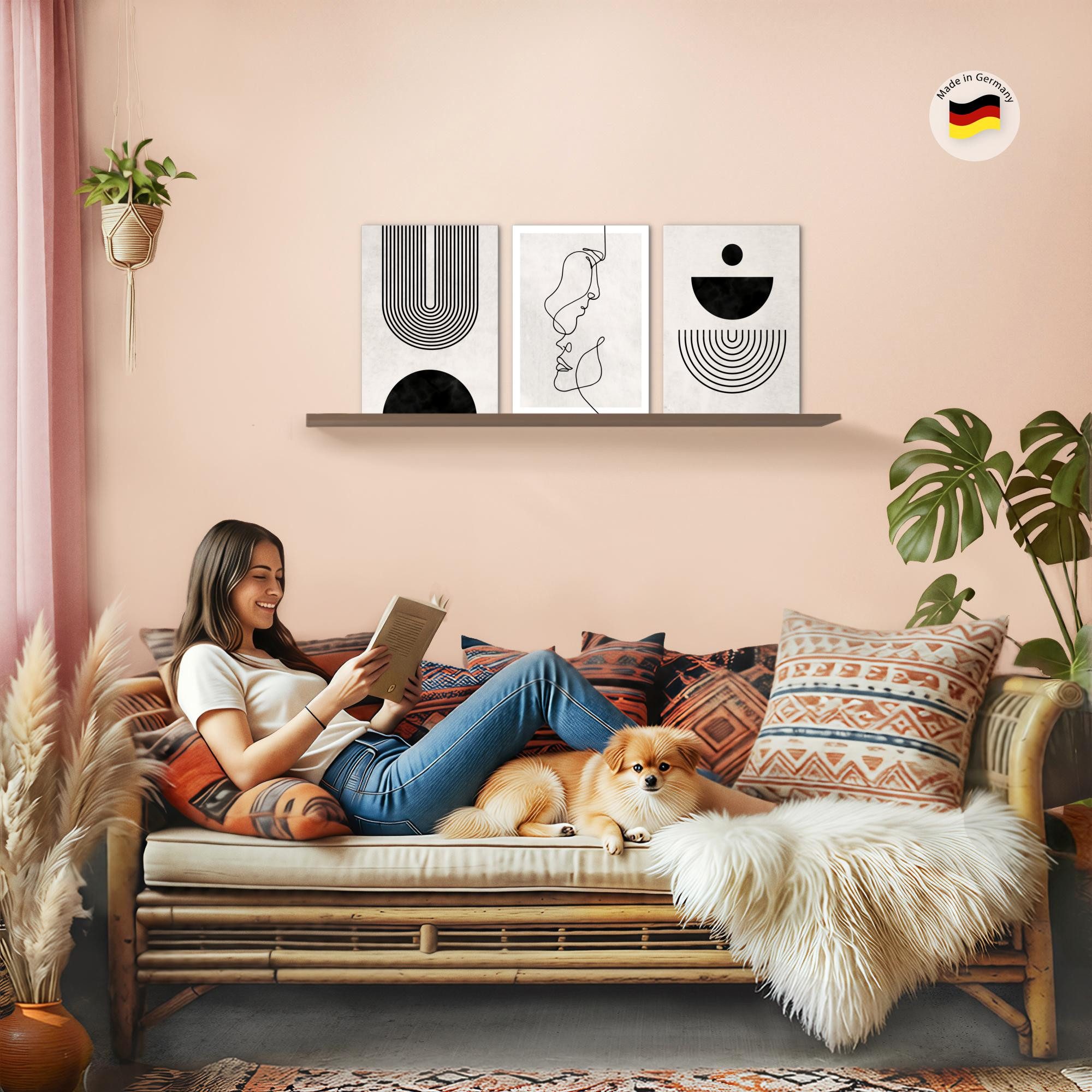 Novart Wandbild Set Wohnzimmer Abstrakte Kunst Schwarz-weiß Gesicht, (3 St)
