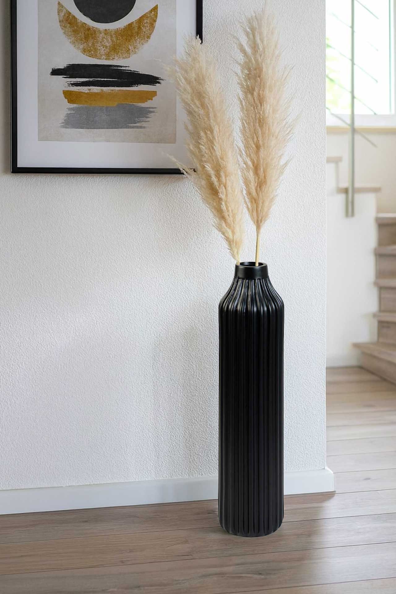 VIVANNO Bodenvase Fiberglas VERTO Säule - Wellenschwarz Matt Mit Muster (1 St), 20x80 cm