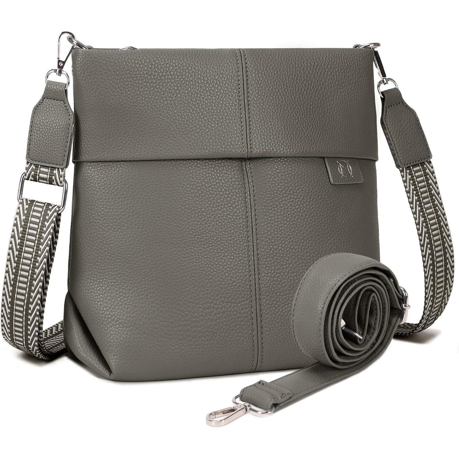 Umhängetasche Umhängetasche Damen Mittelgroß Handtasche Crossbody Bag PU Leder mit 2