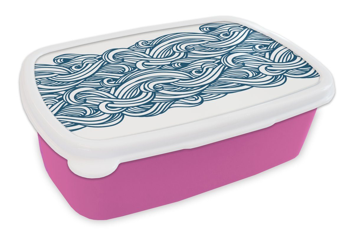 (2-tlg), - Erwachsene, Brotbox Meer, Wellen Lunchbox rosa MuchoWow Kunststoff Mädchen, Brotdose für Snackbox, Kinder, Kunststoff, Muster -