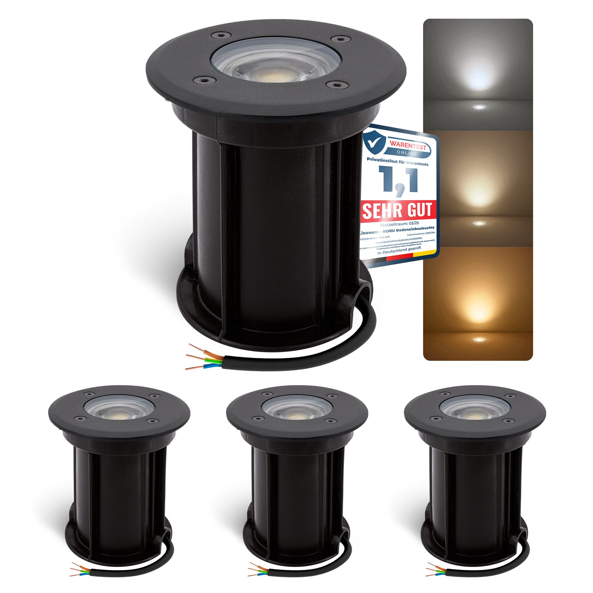 linovum LED Gartenstrahler 4x BORU Bodenleuchte mit GU10 LED drei Lichtmodi Einbau IP67 Spot, Tageslichtweiß, Warmweiß, Neutralweiß