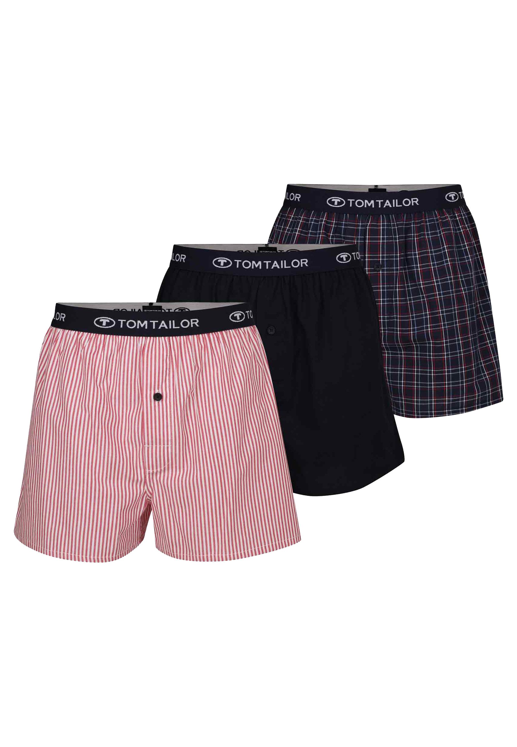 TOM TAILOR Boxershorts TOM TAILOR Herren Boxershort rot bedruckt 3er Pack (3-St)