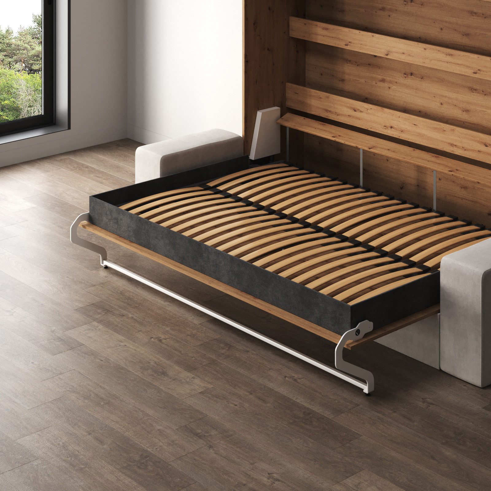 SMARTBett Schrankbett Schrankbett 160x200 Horizontal M2 (Tiefe 55cm) inkl.SOFA Sandgrau