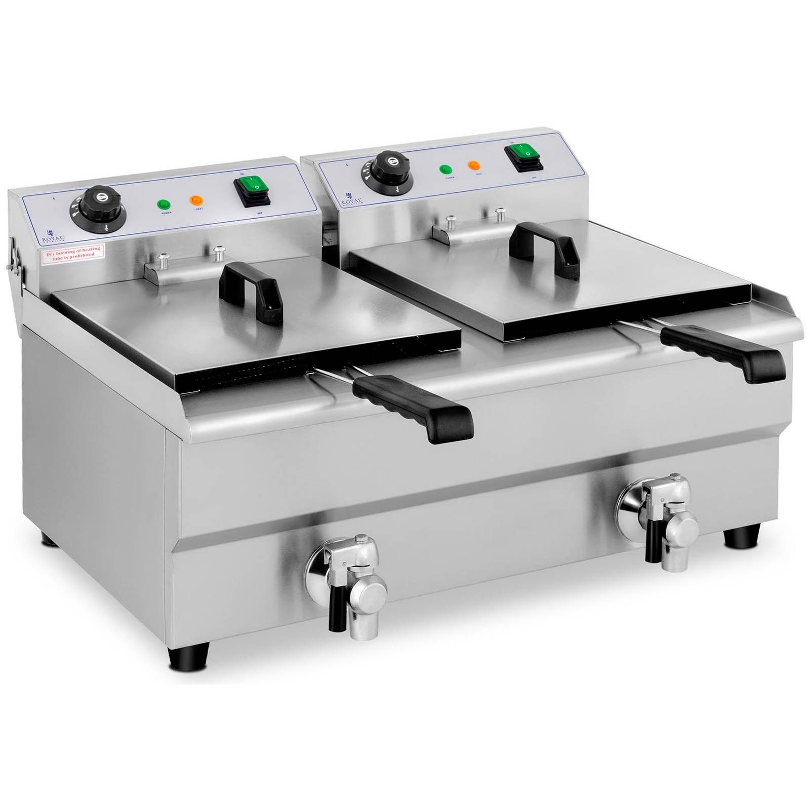 Royal Catering Fritteuse RCEF 13DB, 6400 W, 2 x 13 L Doppel Ablasshahn Edelstahl Gastro Profi